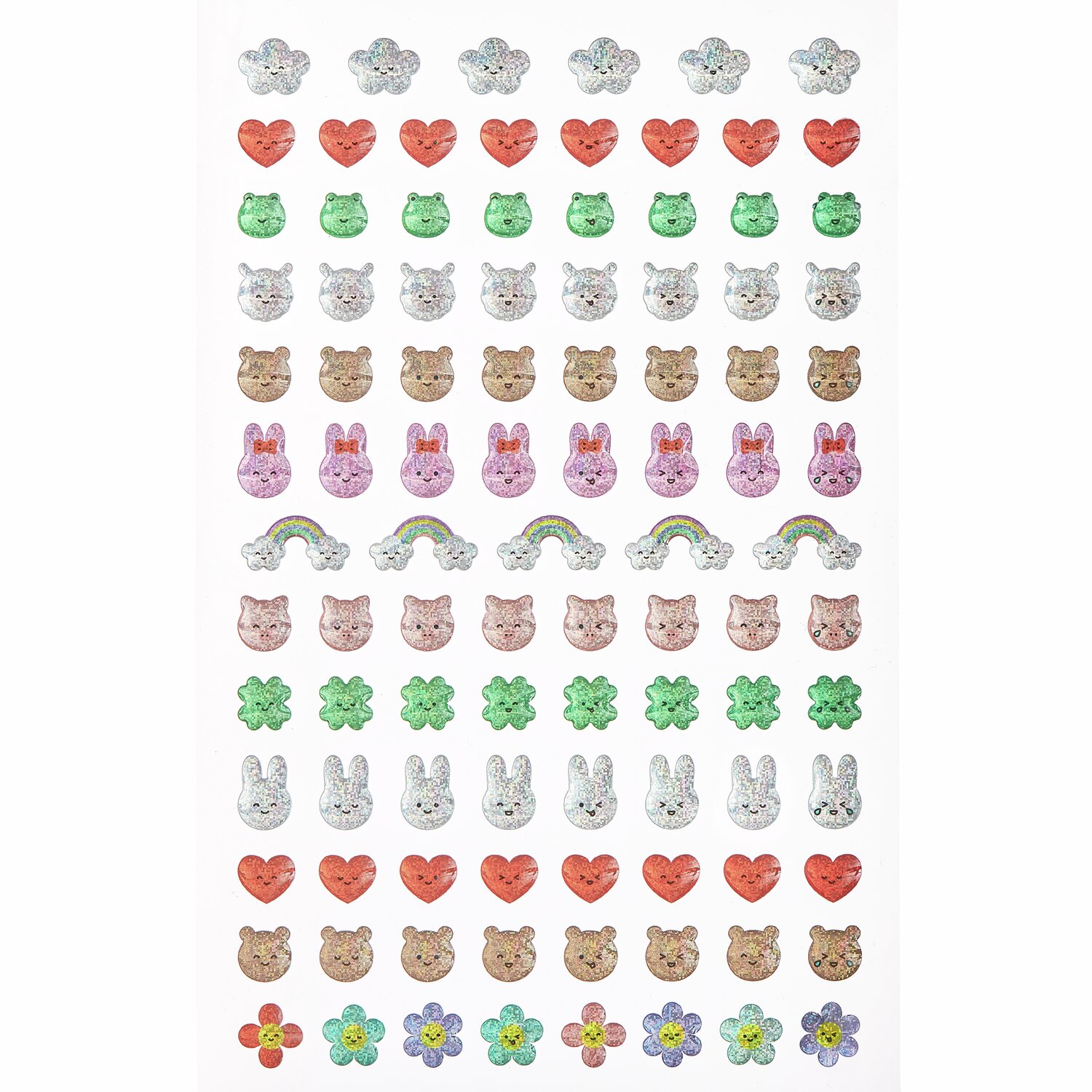 Paper Poetry Gelsticker Chingu: Bunte Tier- und Herzsticker auf weißem Hintergrund, ideal für kreative Projekte.