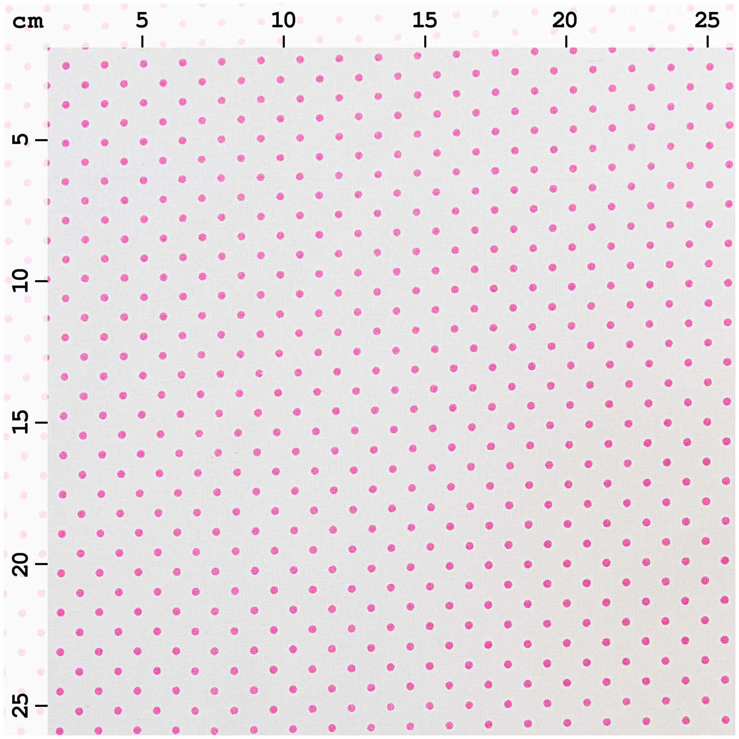 Stoff Pünktchen weiß-pink 50x160cm von Rico Design zeigt ein Muster aus rosa Punkten auf weißem Hintergrund.