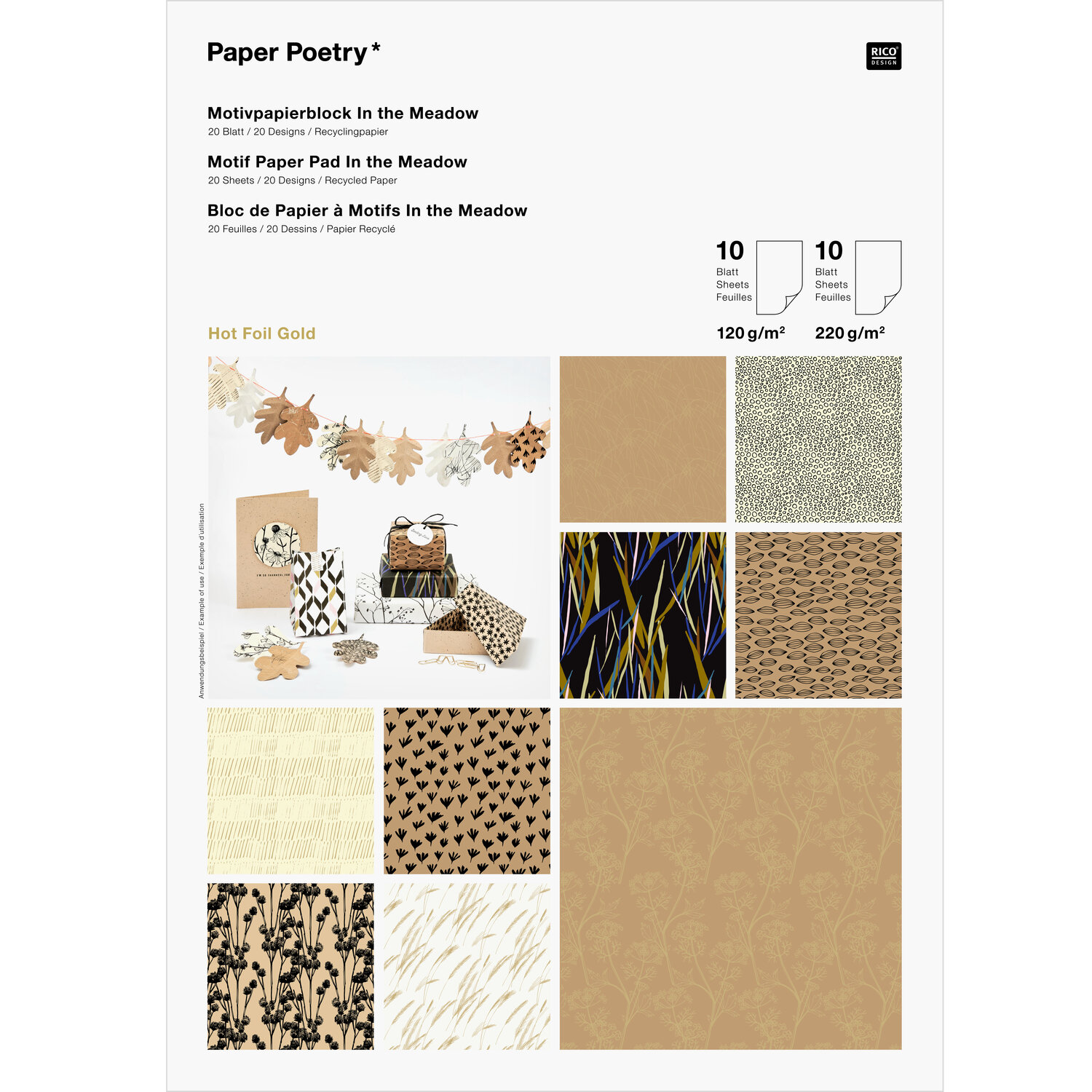 Paper Poetry Motivpapierblock In the Meadow 21 Blatt A4 von Rico Design
