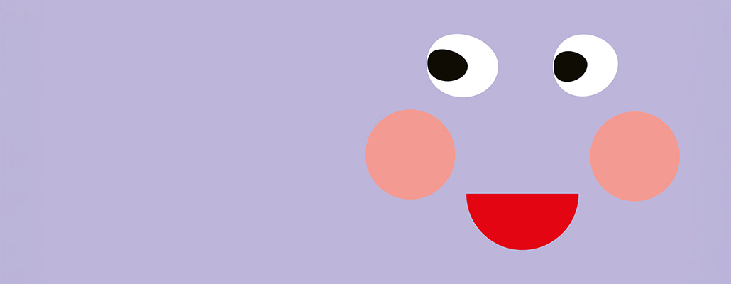 Grafisches lachendes Gesicht auf lila Hintergrund