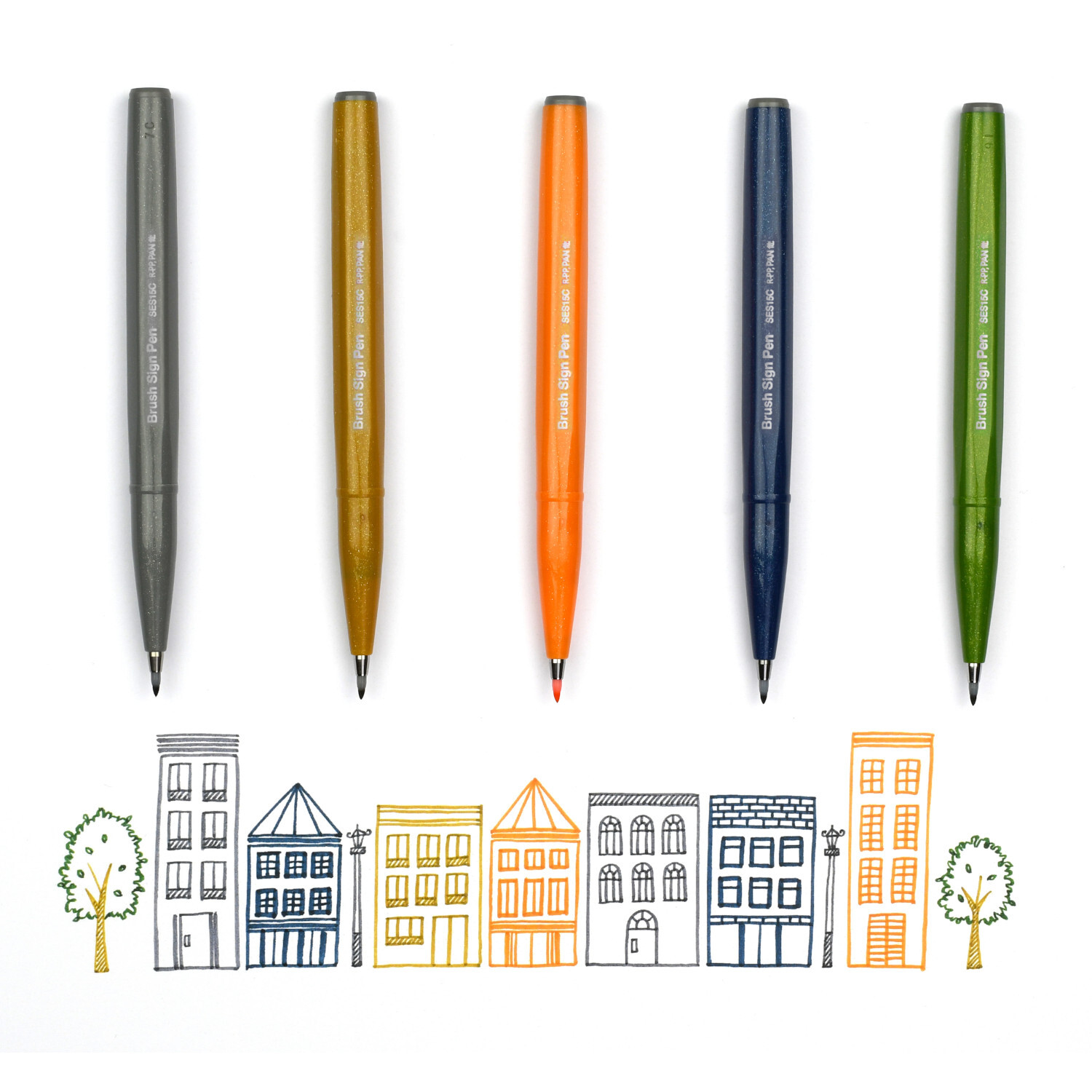 Kalligrafiestift Brush Sign Pen von Pentel in verschiedenen Farben, ideal für kreative Zeichnungen.