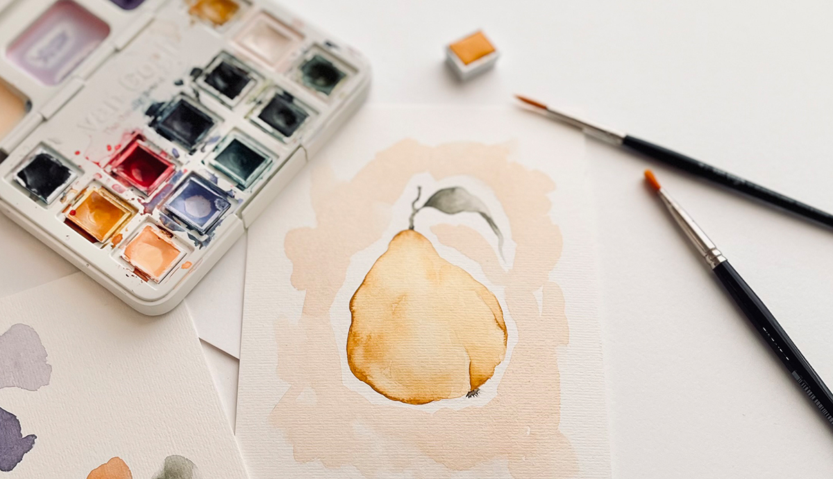 Anleitung Quitte malen @eininneresblumenpfluecken mit van Gogh Aquarellfarben 