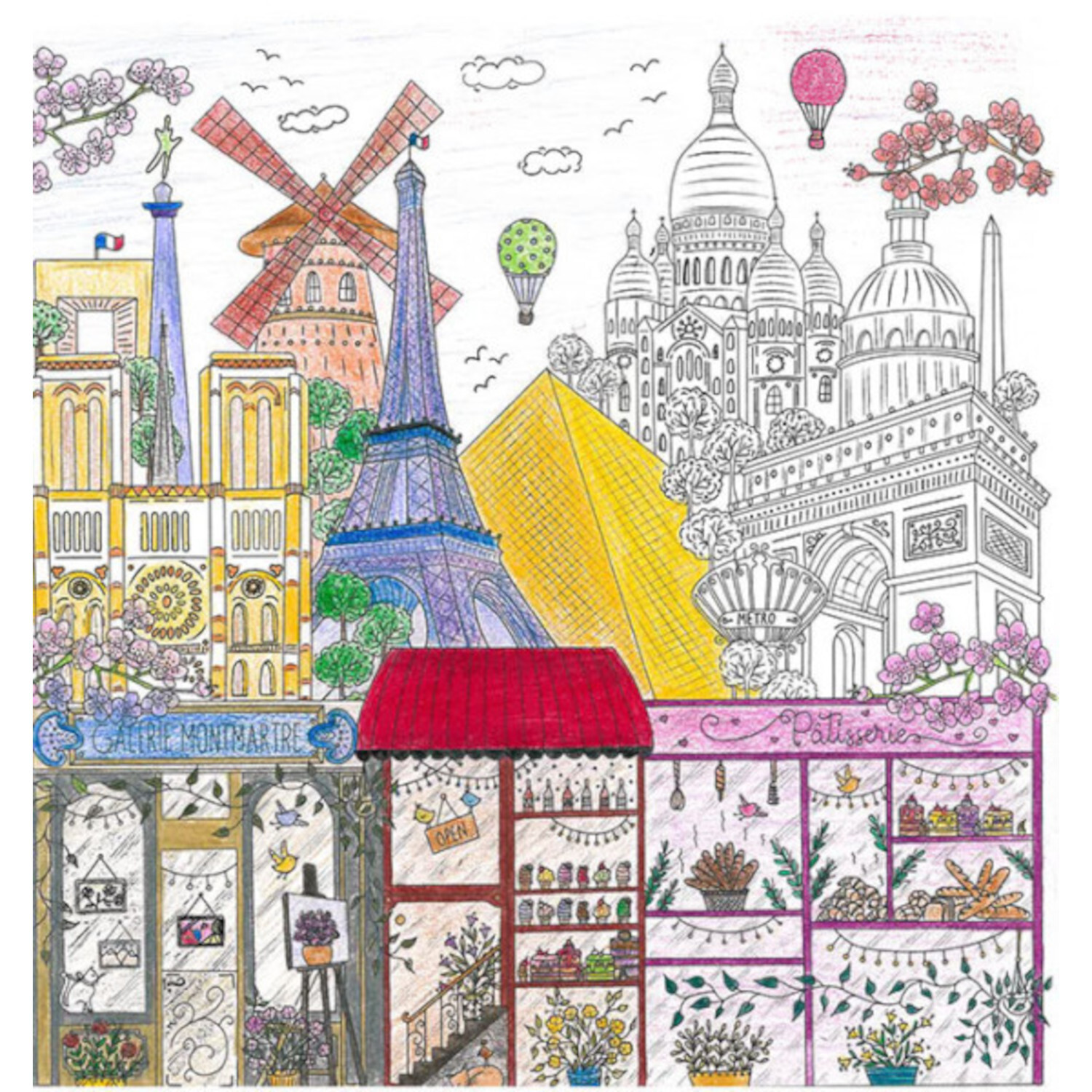 Colorful World - Reise um die Welt: Buntes Stadtbild mit berühmten Wahrzeichen und Gebäuden.