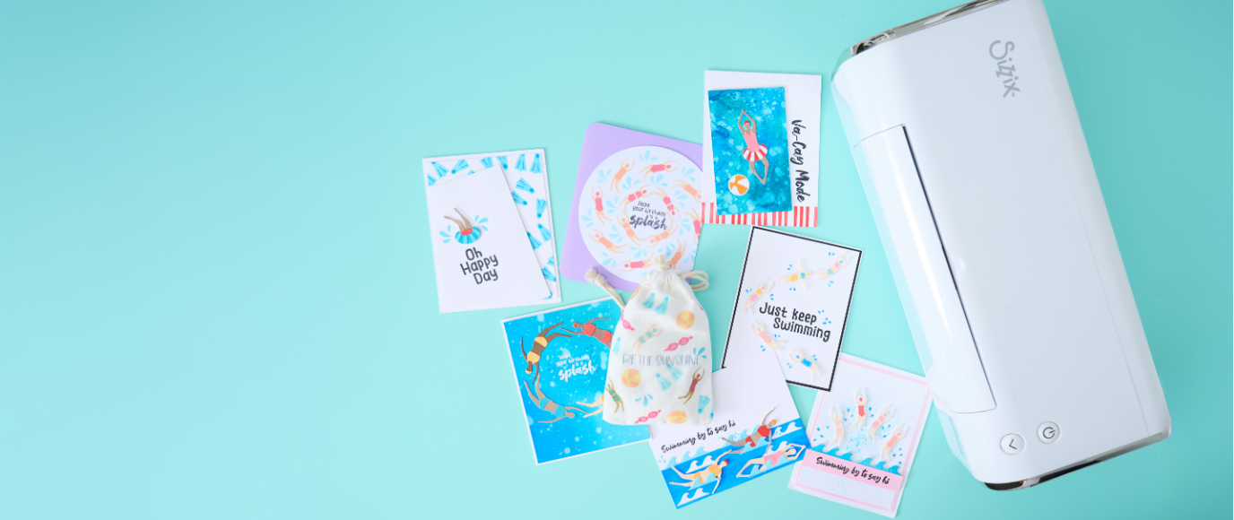 Sizzix Switch weiß mit gestalteten Karten zum Thema Sommer