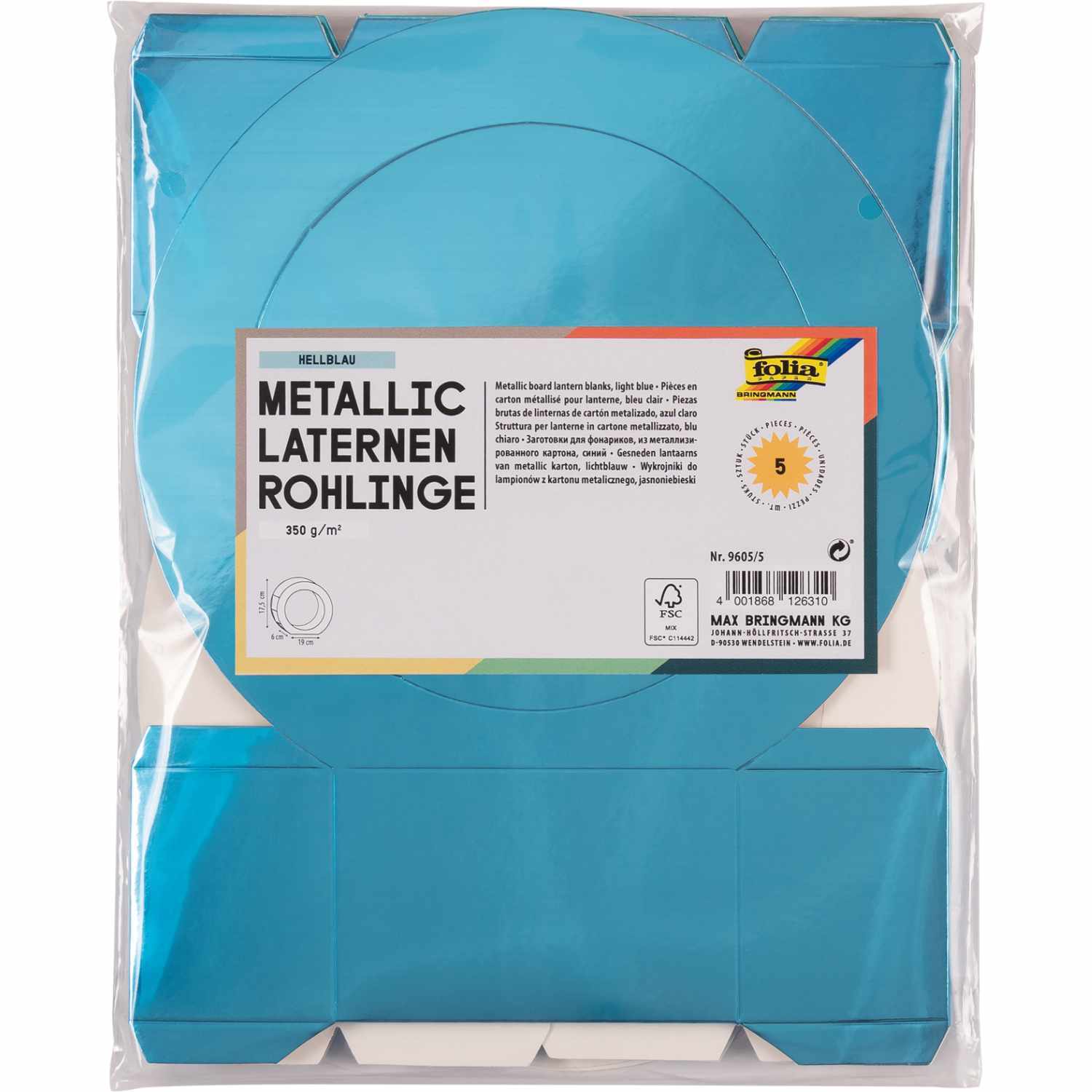 Laternenrohlinge Metallic-Karton 19cm 5 Stück