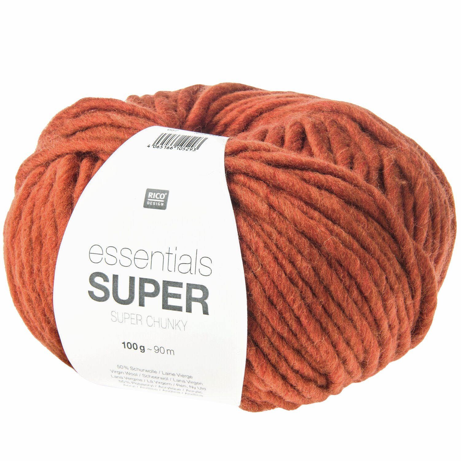 Essentials Super super chunky: Weiches, dickes Garn in warmem Rostton, 100g 90m, von Rico Design. Ideal für Strickprojekte.