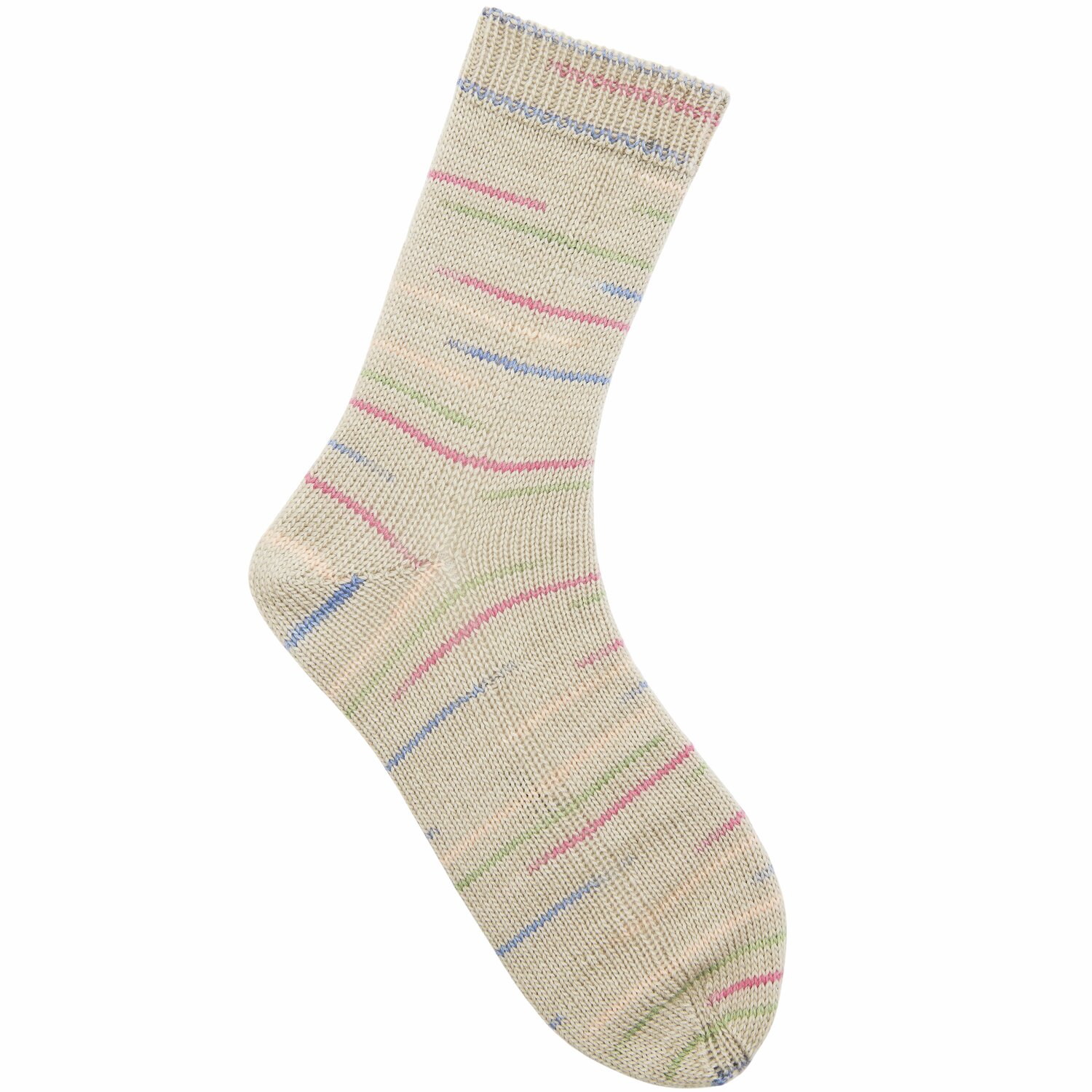Superba Cashmeri Luxury Socks 4fädig in Beige mit bunten Streifen, 100g 400m, weiches Garn.