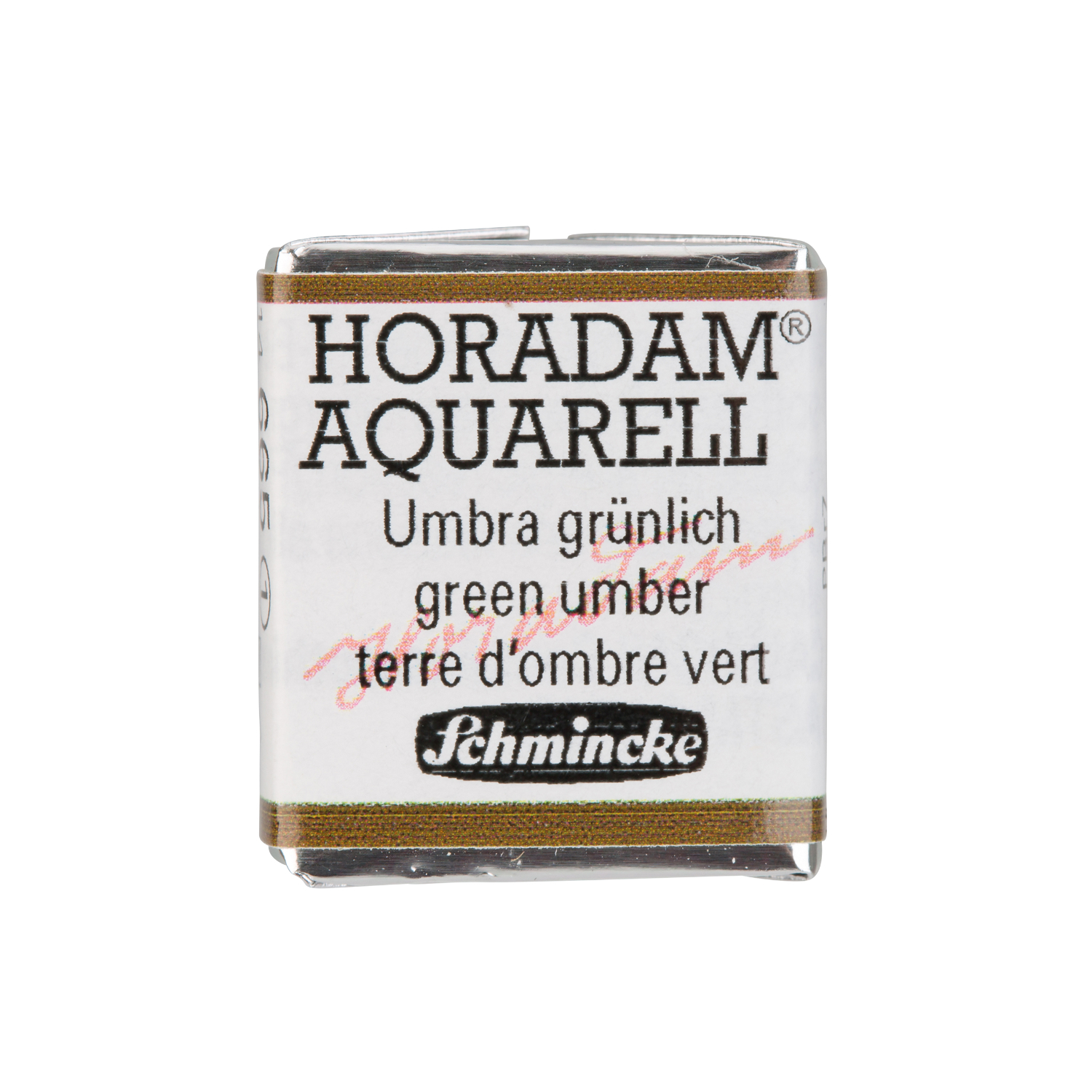HORADAM Aquarellfarbe 1/2 Näpfchen, Umbra grünlich von Schmincke. Kompakte Verpackung in Erdtönen für Künstler.