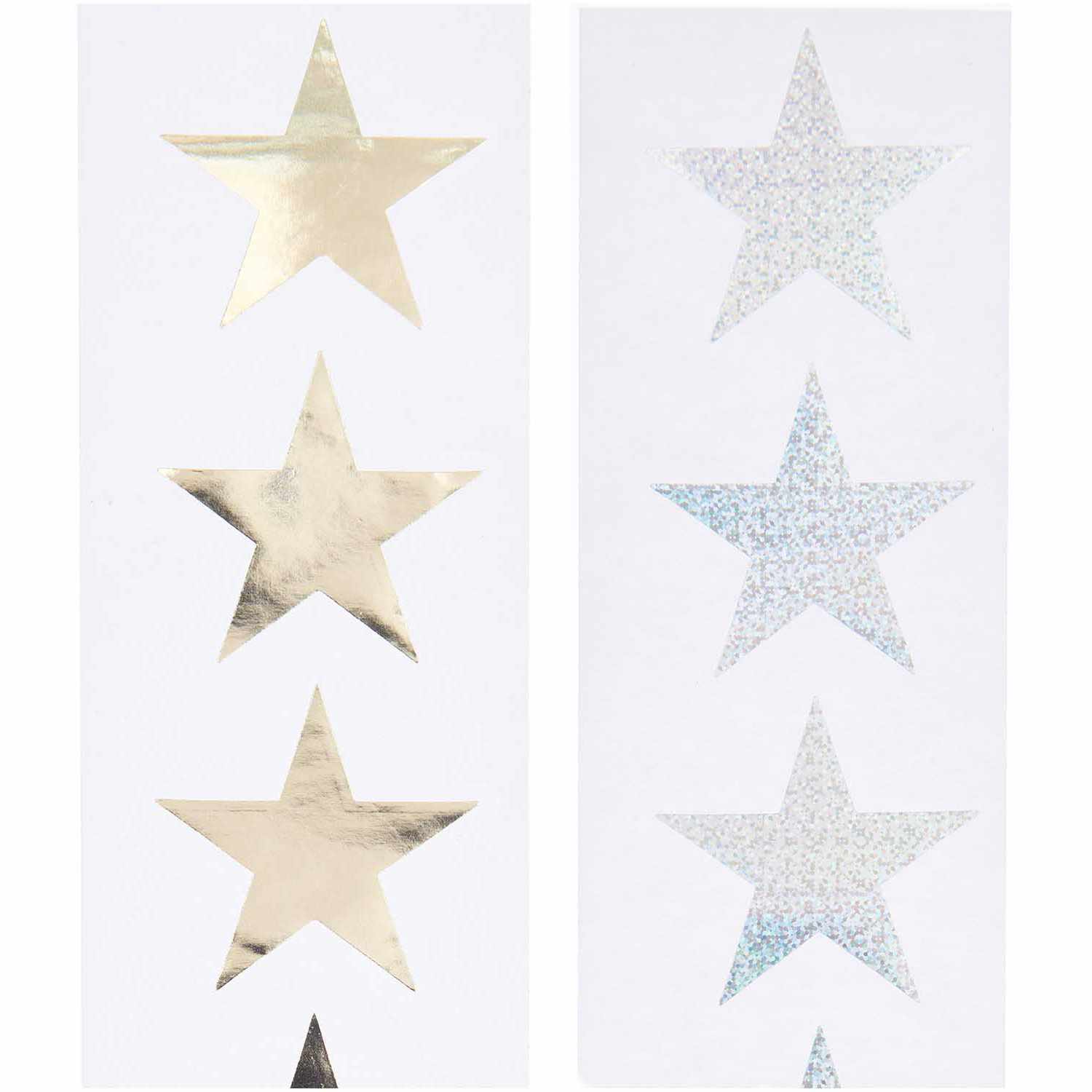 Paper Poetry Sticker Sterne 5cm 120 Stück auf der Rolle Hot Foil, goldene und silberne Sterne auf weißem Hintergrund, ideal für kreative Projekte.