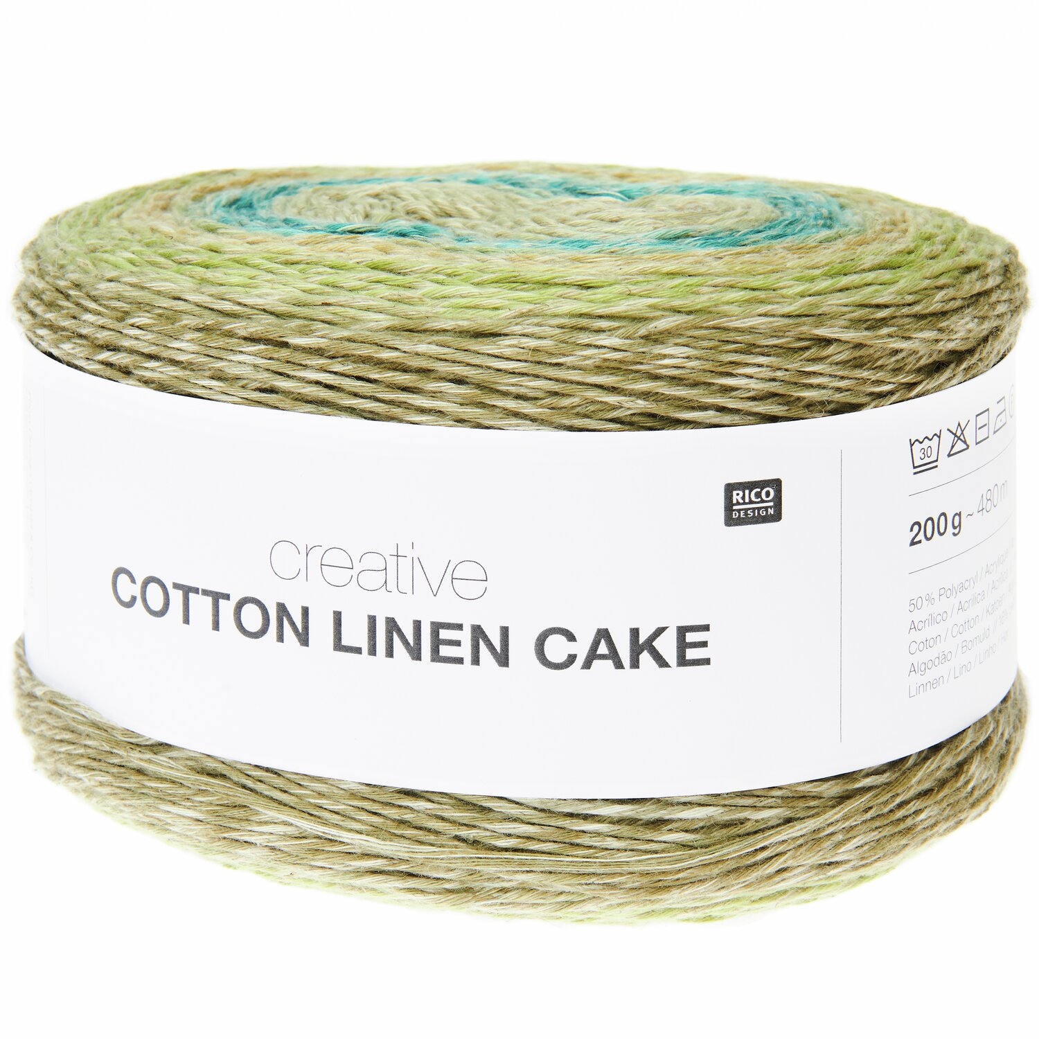 Creative Cotton Linen Cake, Häkelset Hemdkleid Modell 25, 200g, 480m, Olive Shades, von Rico Design.