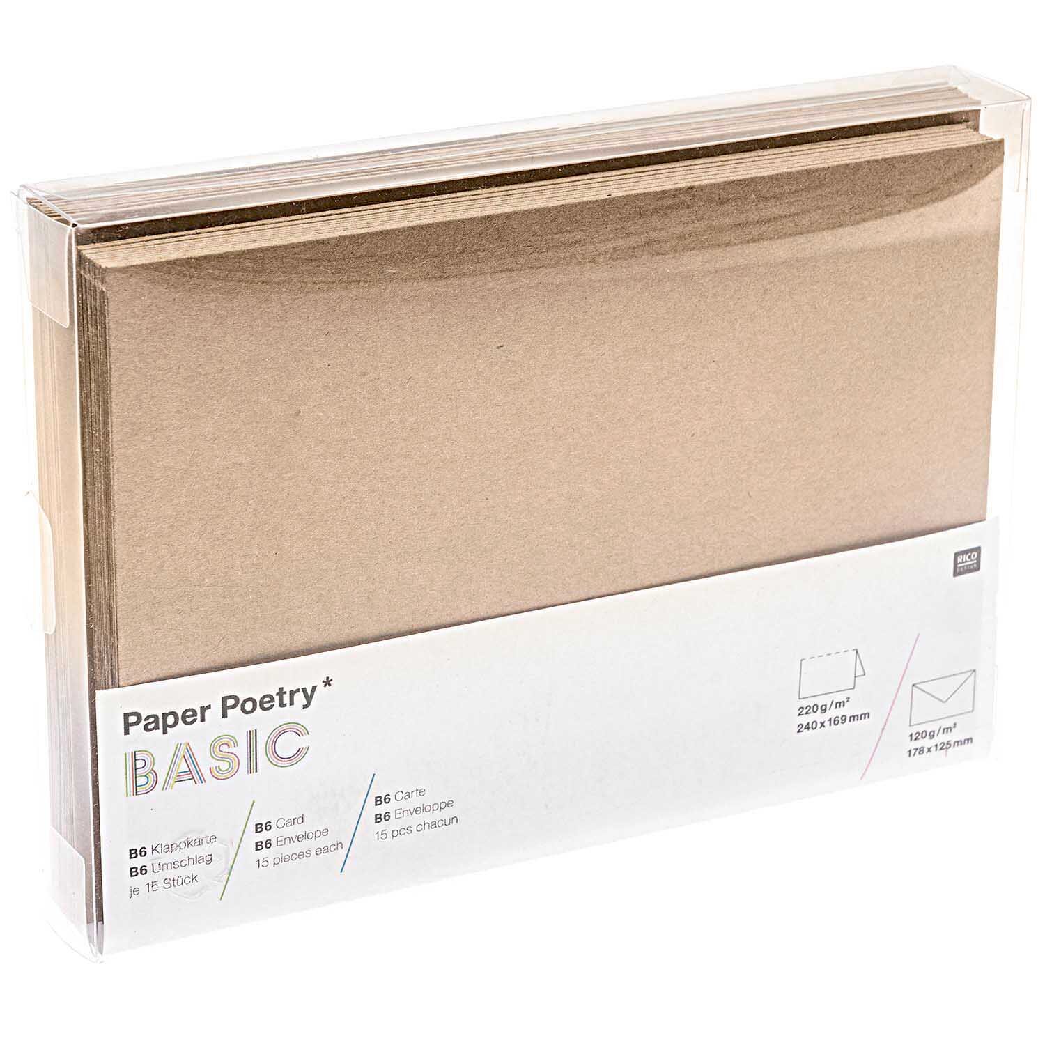 Paper Poetry Kartenset Basic Kraftpapier B6/B6 30-teilig von Rico Design