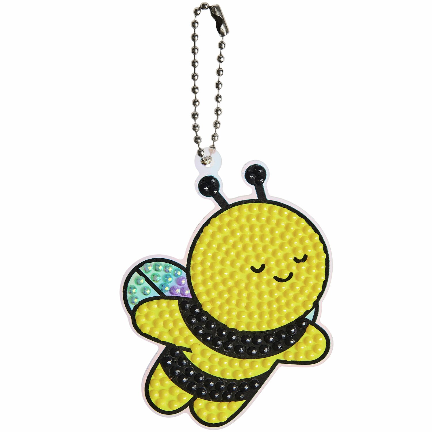 Diamond Painting Aufhänger Tiere, 29-teilig: Gelbe Biene mit schwarzen Streifen und Kette.