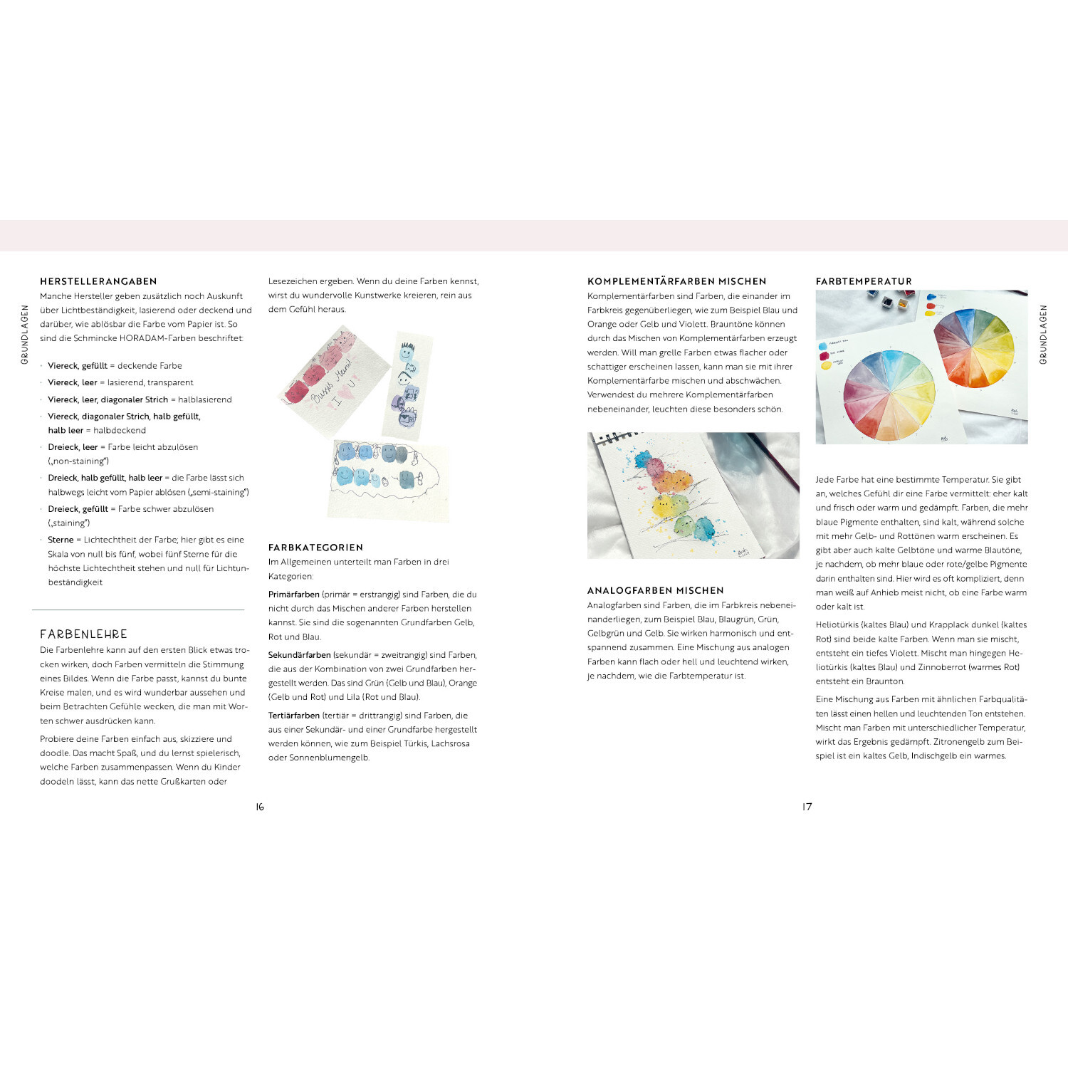 Watercolor - Nature Dreams: Doppelseite mit Farbmischungen und Farbkreis, ideal für kreative Inspiration.