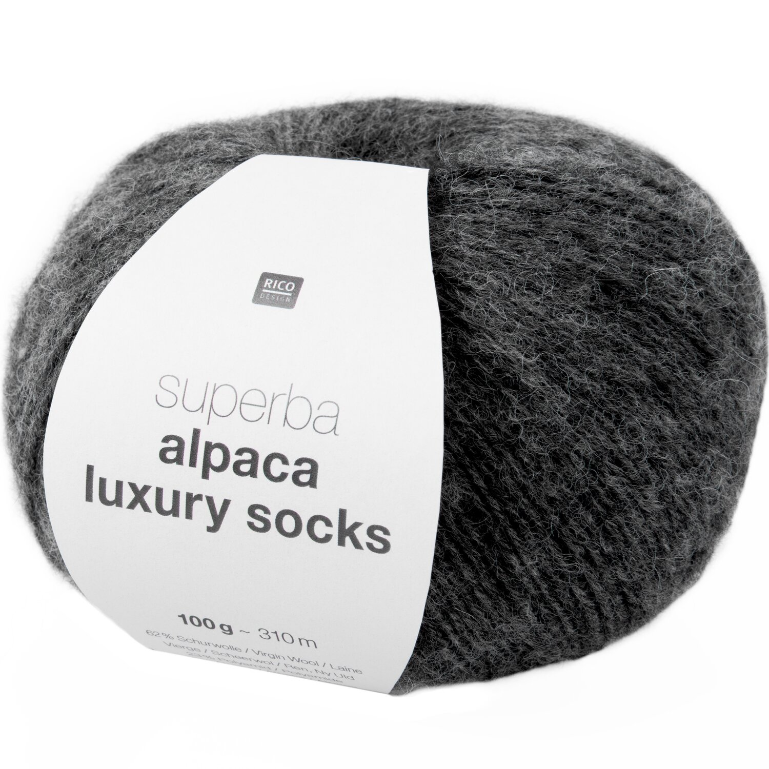 Superba Alpaca Luxury Socks, Rico Design, feines Strumpfgarn in dunklem Melangeton, 100g 310m, weiches Naturgarn ideal für warme, langlebige Socken