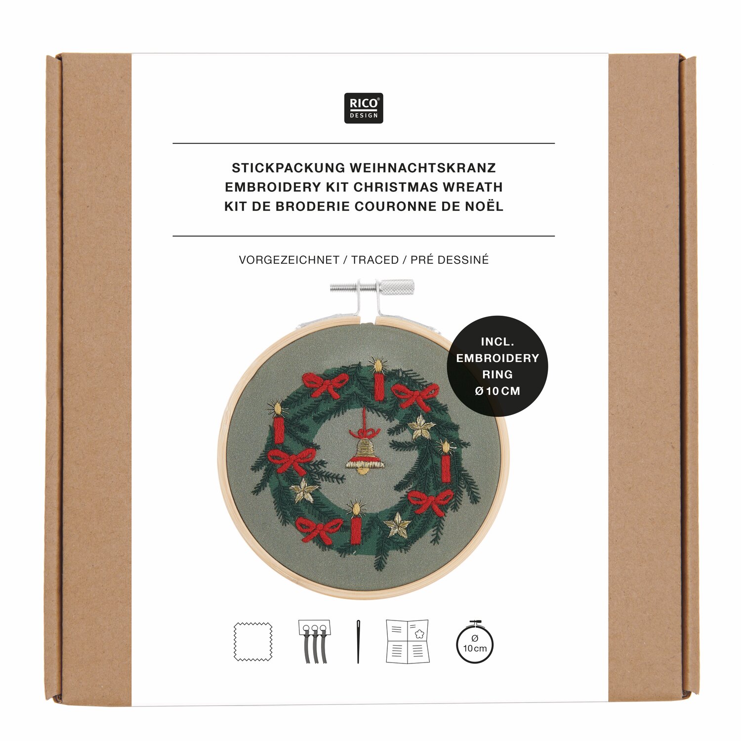 Stickpackung Weihnachtskranz vorgezeichnet Ø10cm von Rico Design