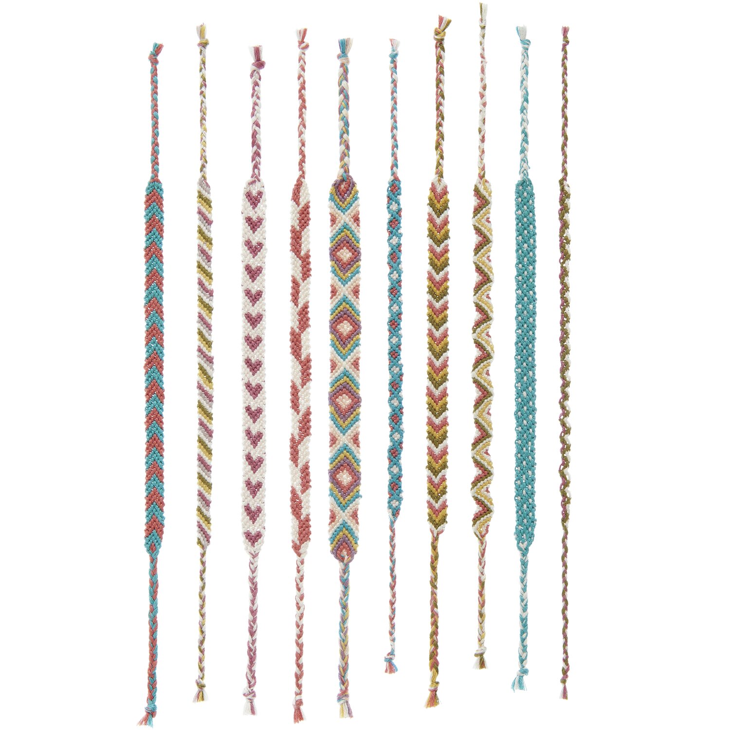 DIY Freundschaftsarmbänder Set Earthy Colours zeigt bunte, handgefertigte Armbänder in verschiedenen Mustern und Erdtönen. Ideal für kreative Projekte.