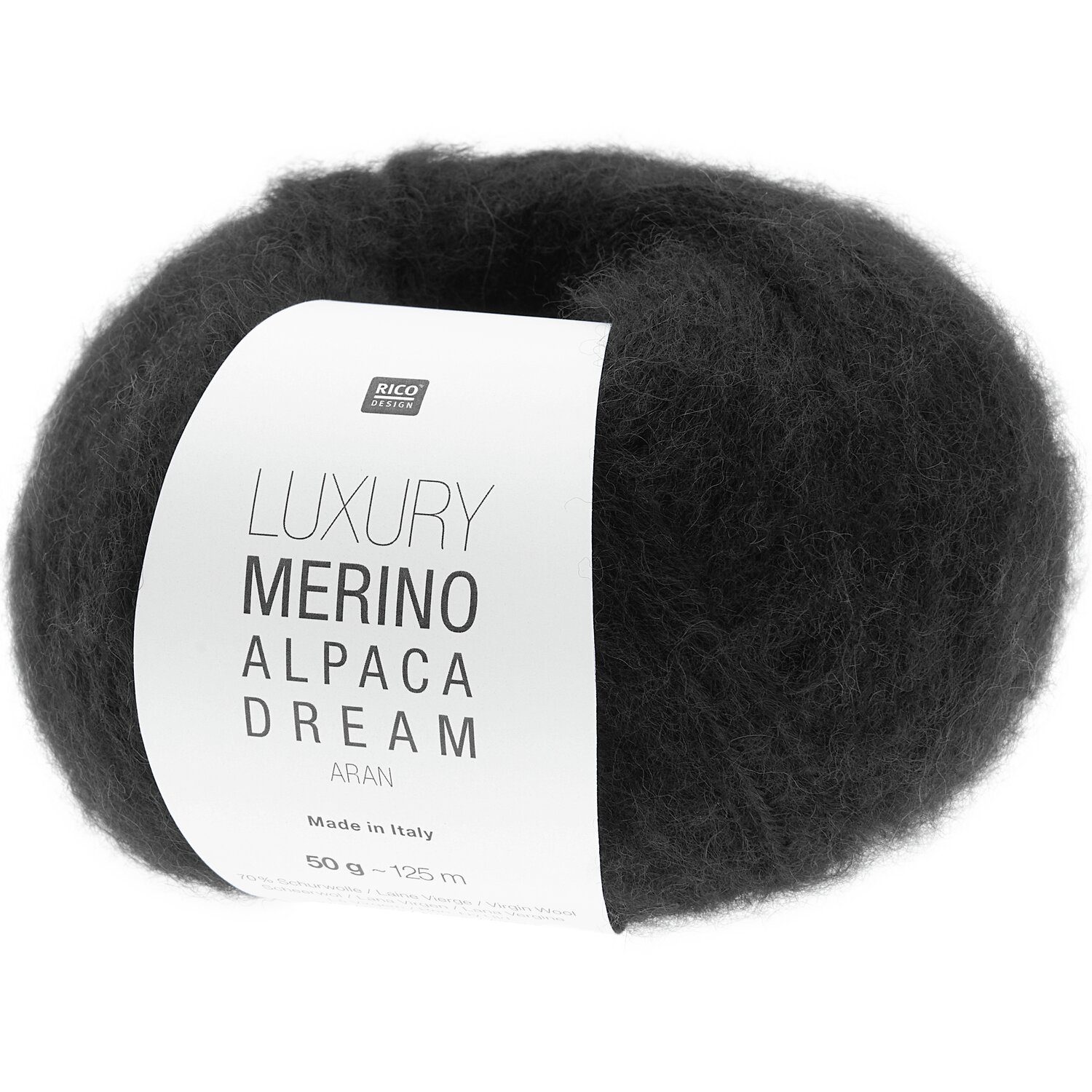Luxury Merino Alpaca Dream aran: Weiches, schwarzes Garn von Rico Design, 50g, 125m, ideal zum Stricken.