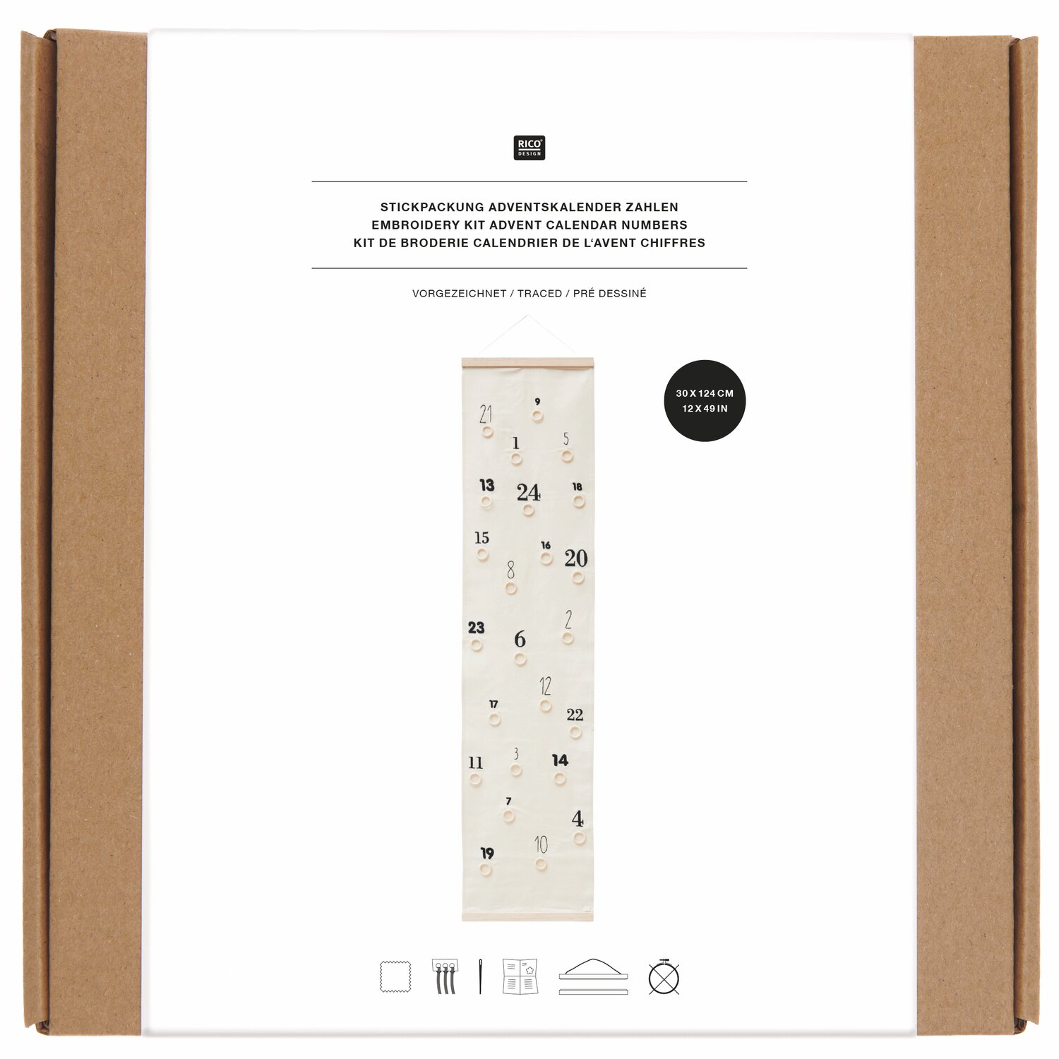 Stickpackung Adventskalender Zahlen vorgezeichnet 30x124cm von Rico Design