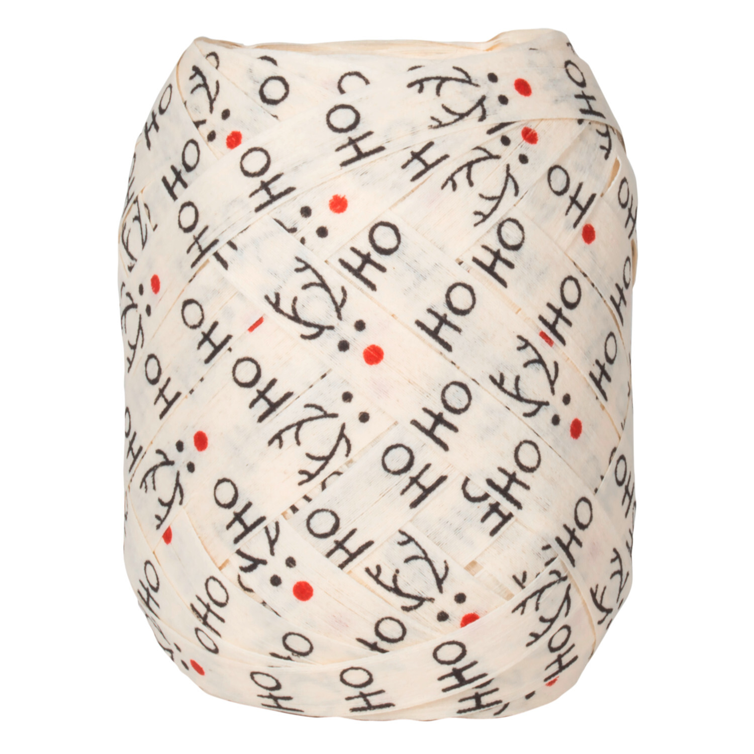 Geschenkband Santa Song Natur, 10mmx12m, mit festlichem "Ho Ho Ho"-Design und Rentiermotiven.