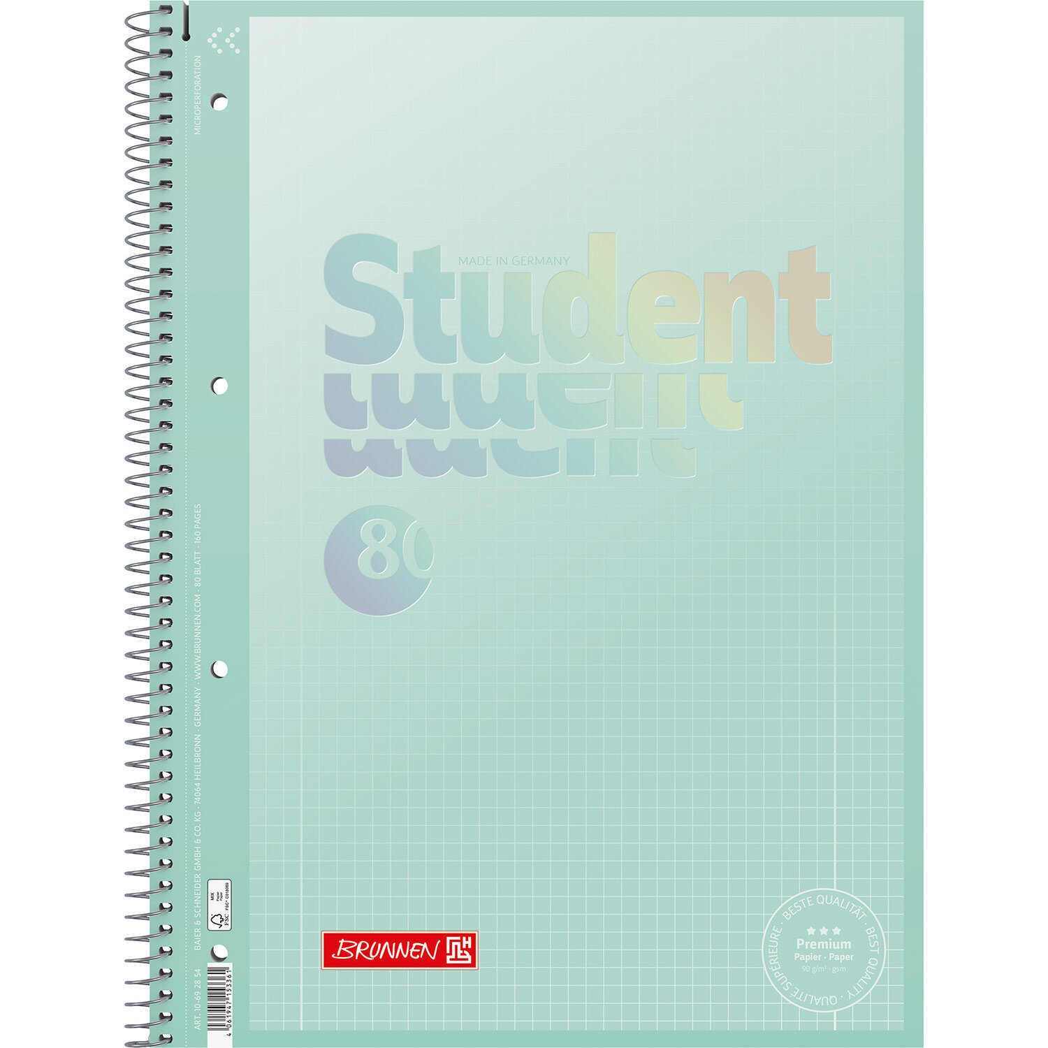 Brunnen Collegeblock Pastell Mint kariert 90g