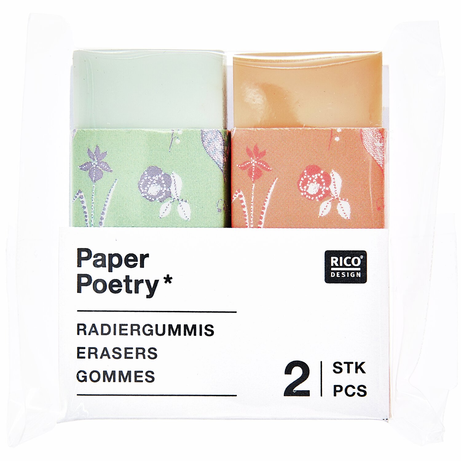Paper Poetry Radiergummi Set Mint/Peach 2 Stück 10x18x45mm von Rico Design
