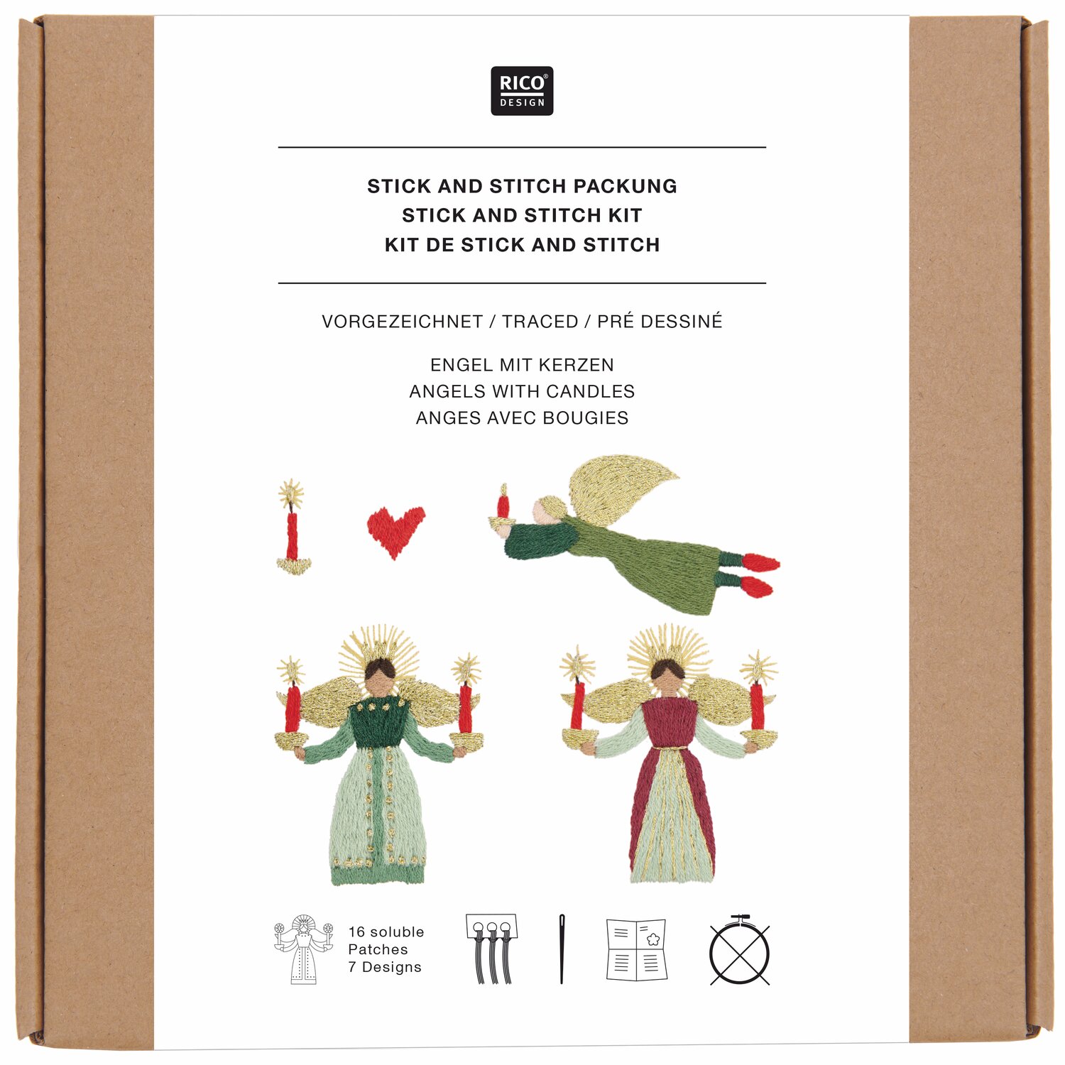 Stick & Stitch Stickpackung Engel mit Kerzen 16 Stück von Rico Design
