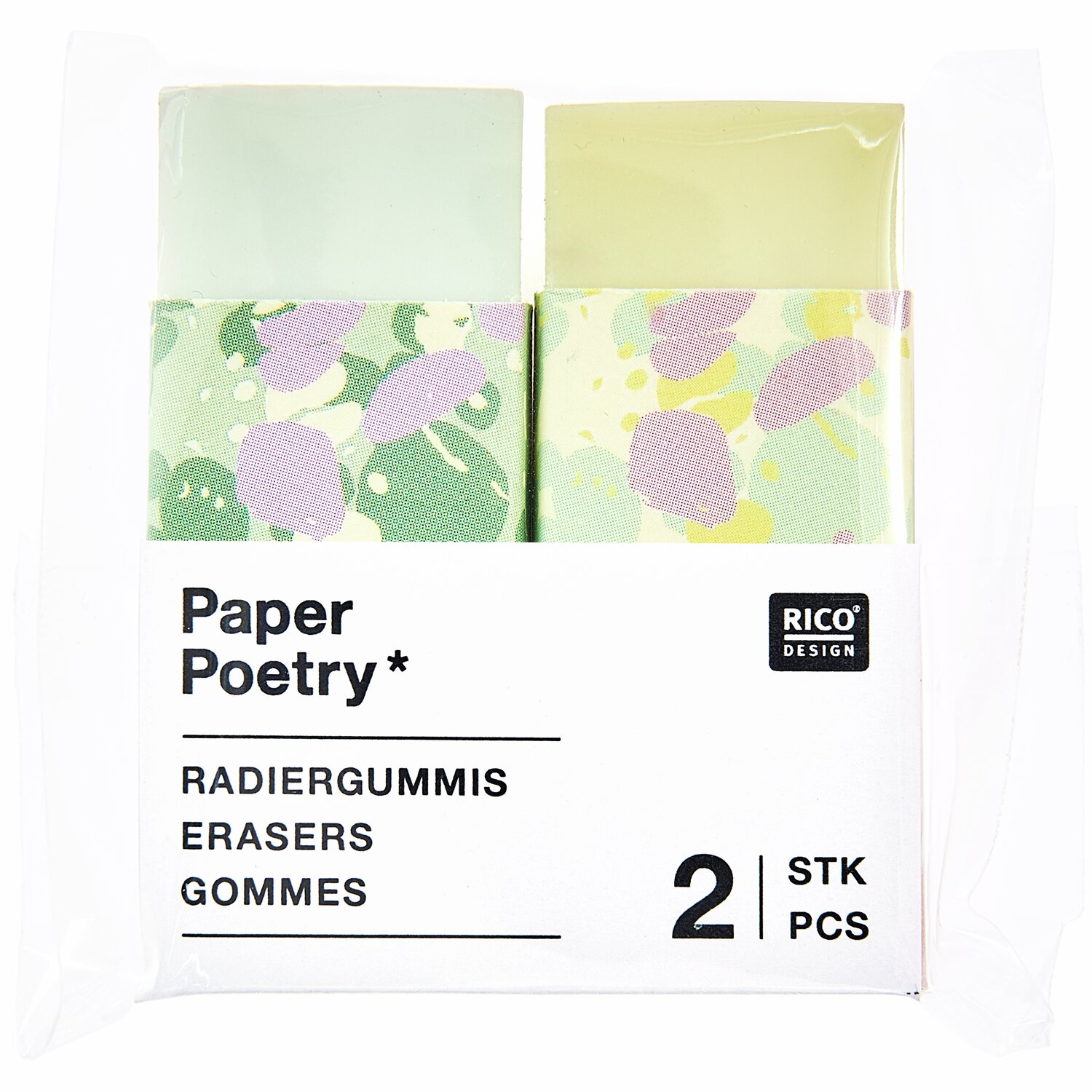 Paper Poetry Radiergummi Set Mint/Gelb 2 Stück 10x18x45mm von Rico Design