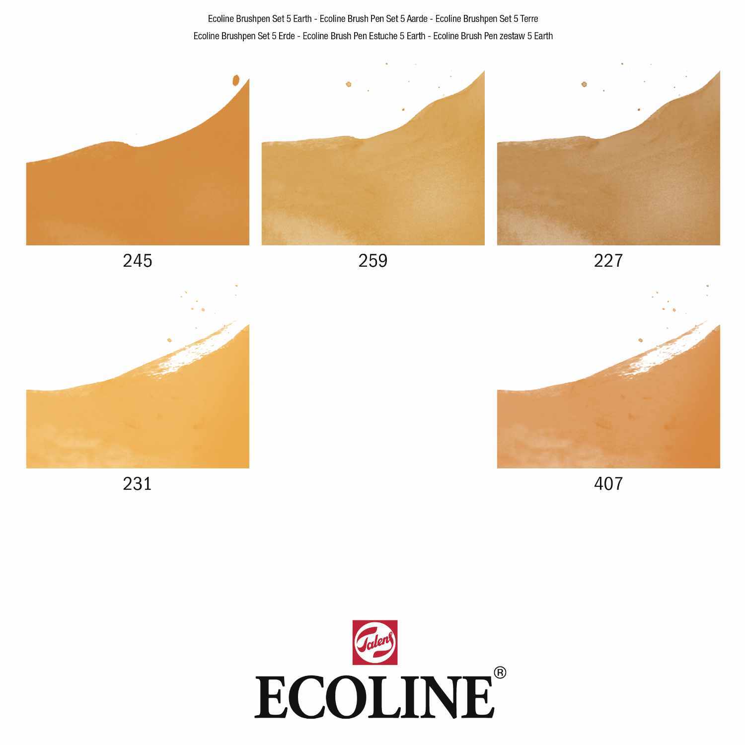 Brush Pen Set 5 Stück: Fünf Pinselstifte in Erdtönen von ECOLINE, ideal für kreative Projekte.