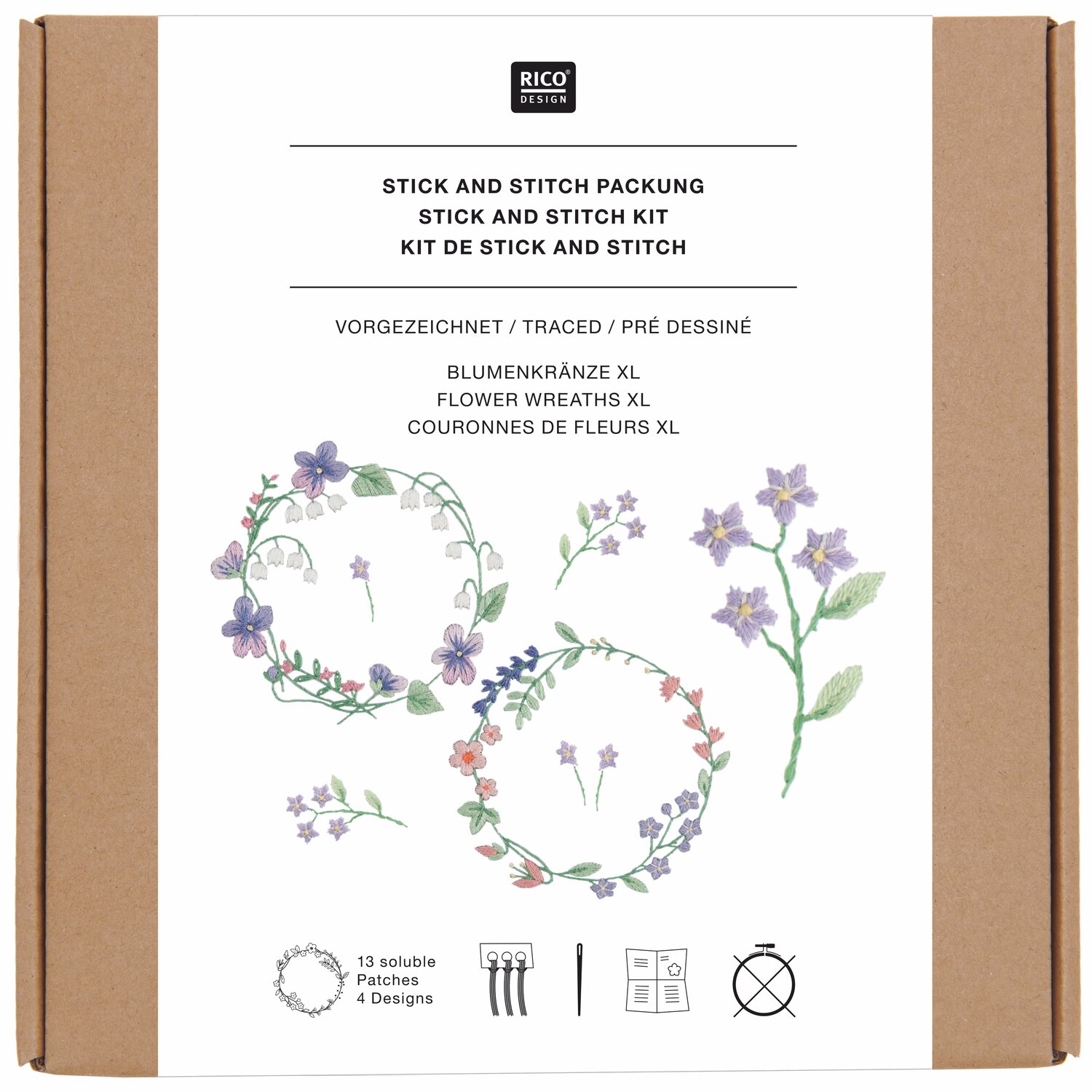 Stick & Stitch Packung Blumenkränze XL 13 Stück von Rico Design