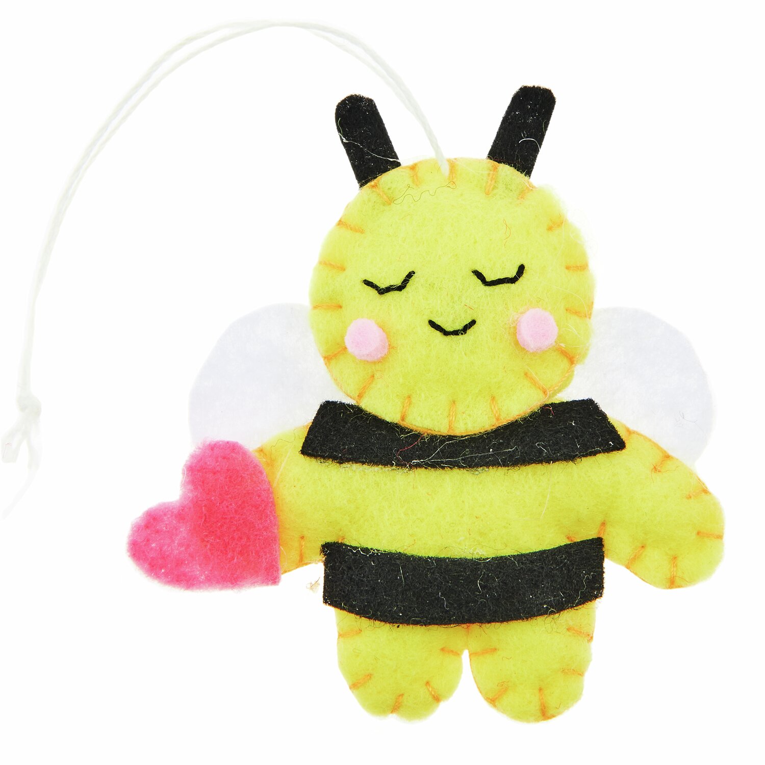 Aufhänger Filz-Biene 2D Gelb: Niedliche Biene aus Filz mit Herz, ideal als Dekoration. Größe: 7x6,5x1,2cm.