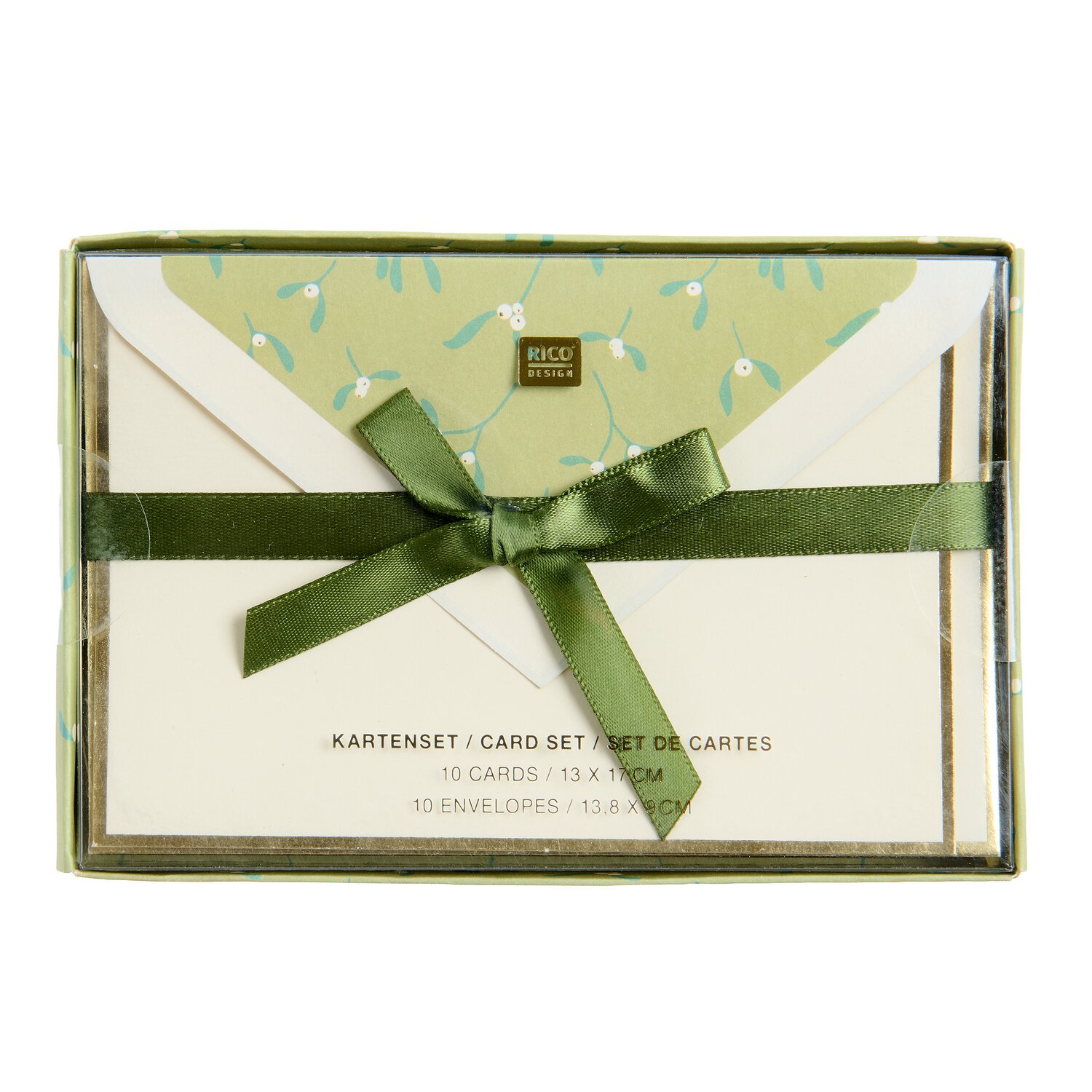 Premium Kartenset Creme Mistelzweige Farbe Gold von Rico Design