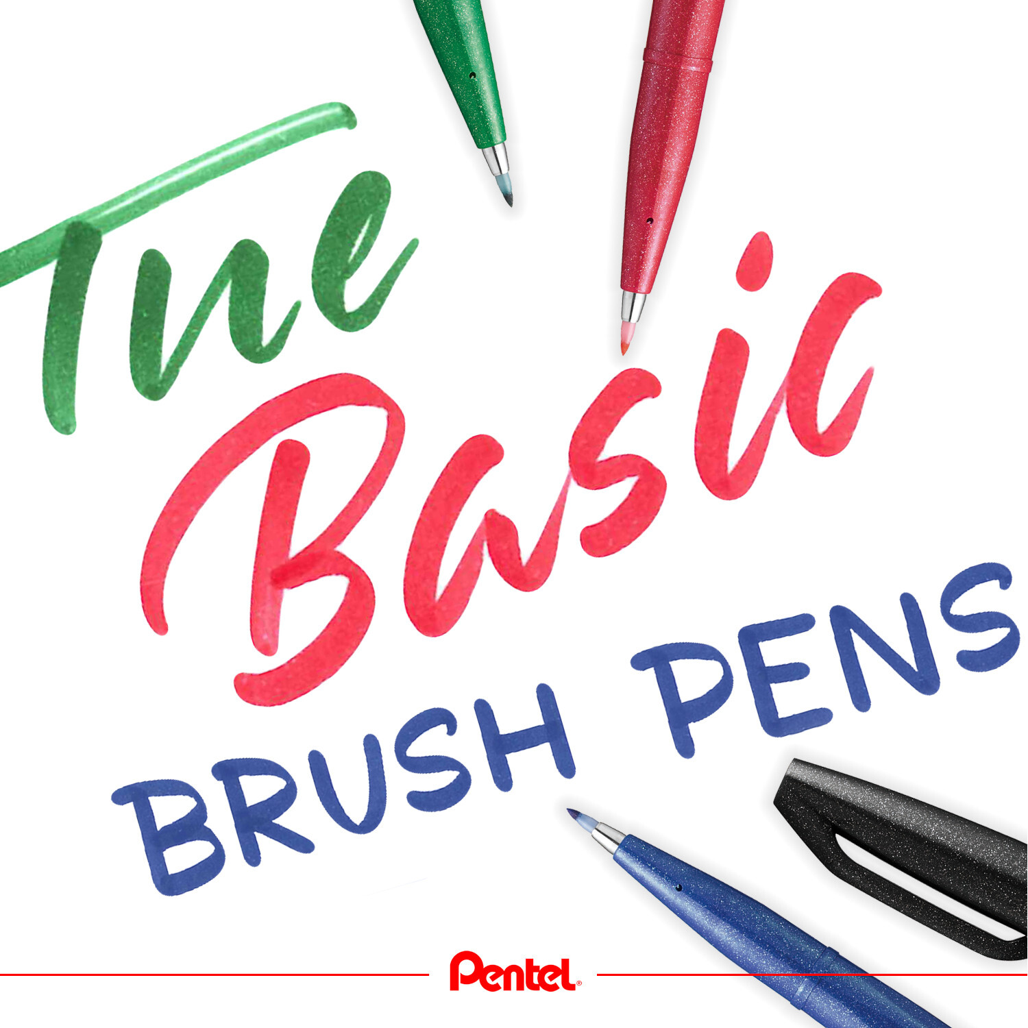 Kalligrafiestift Brush Sign Pen Set Basic, 4-teilig, von Pentel. Verschiedene Farben für kreative Schriftgestaltung.
