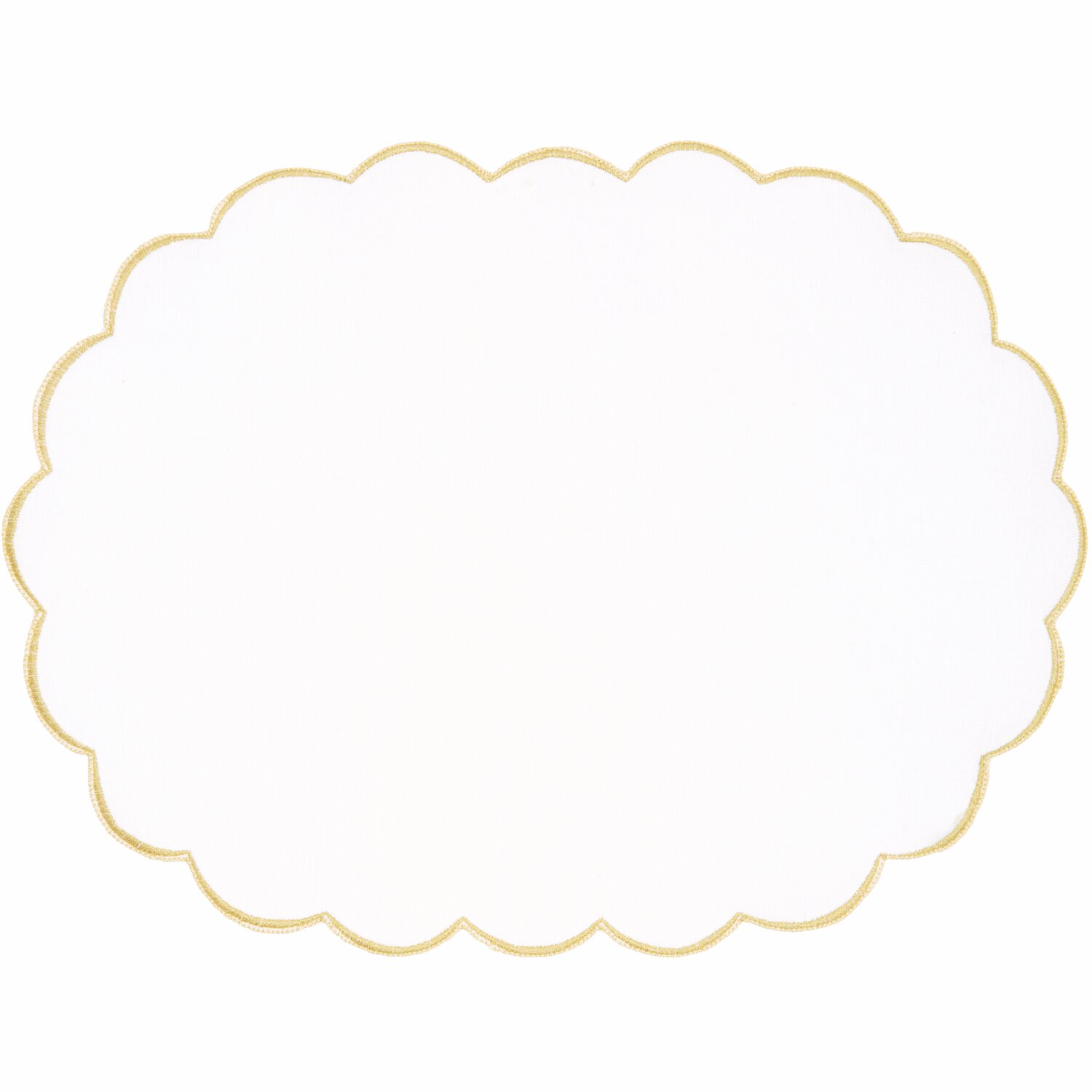 Platzsets oval Gold/Weiß 2 Stück, 40x30cm. Elegantes Design mit goldenen Rändern, ideal für stilvolle Tischdekorationen.