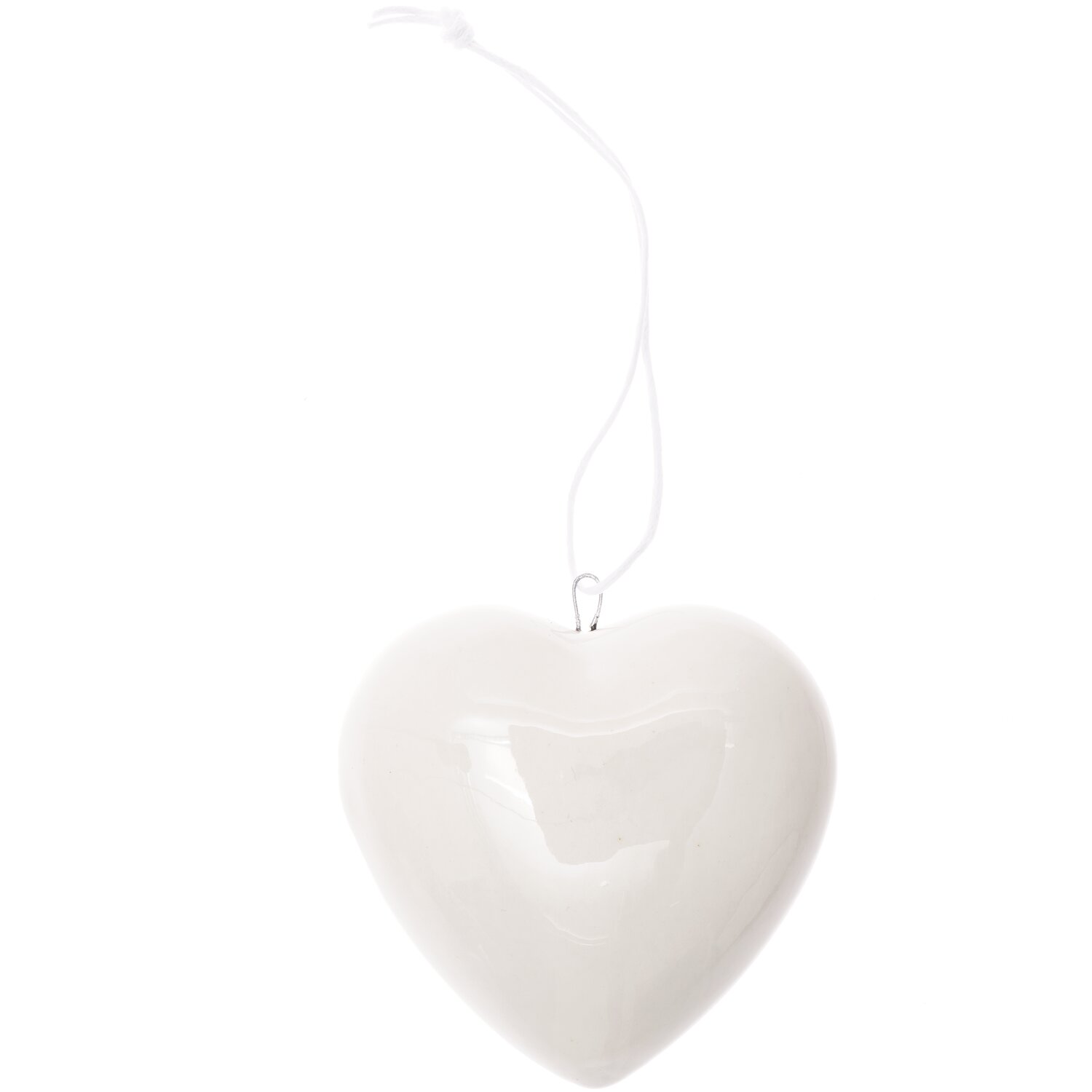 Porzellanhänger Herz groß weiß, 7,5x7,5cm, von Rico Design. Eleganter Herzanhänger aus Porzellan mit glänzender Oberfläche und Aufhängung.