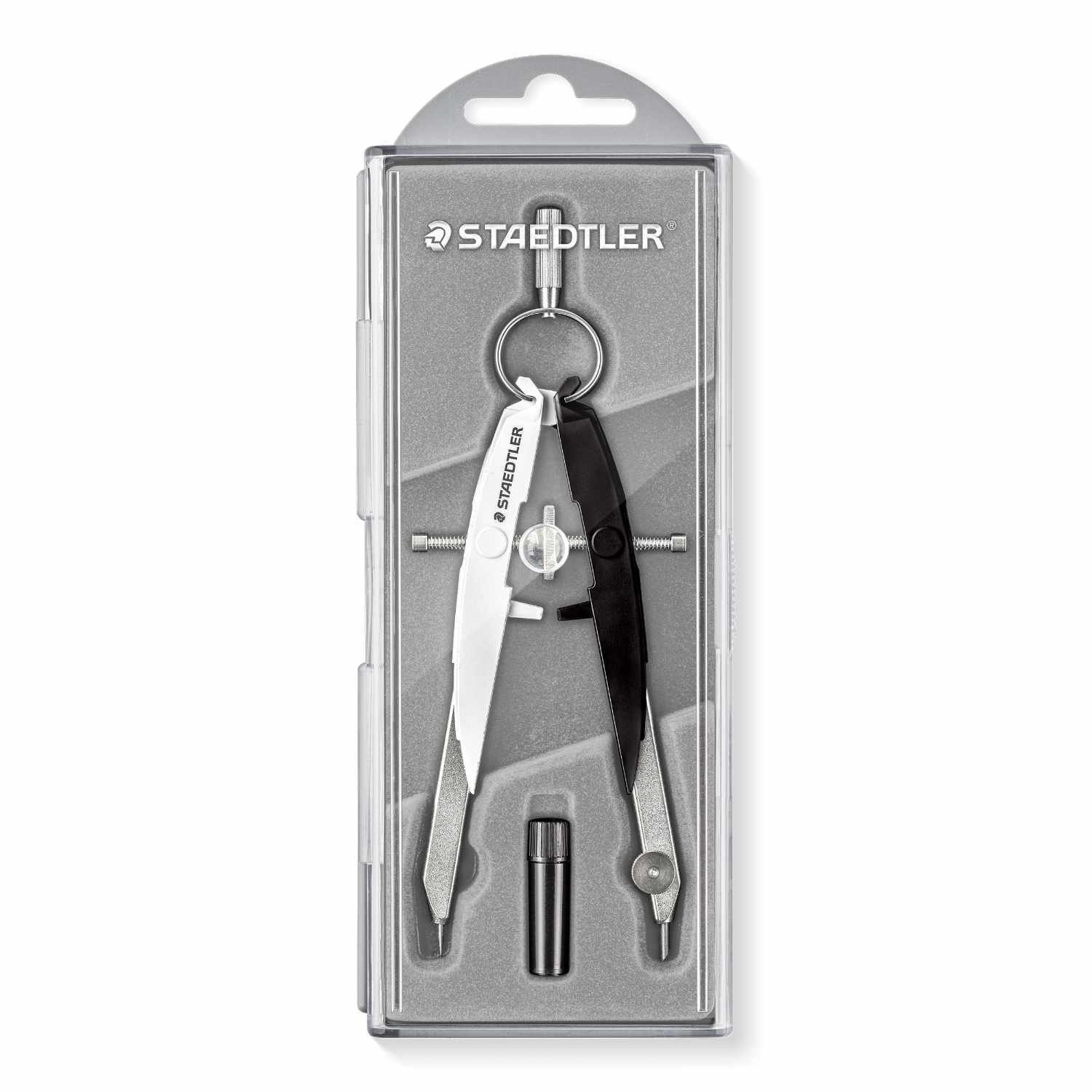 Mars Comfort Zirkel Farbe Schwarz-Weiß von STAEDTLER Mars Comfort Zirkel in eleganter Verpackung, Schwarz-Weiß, von Staedtler, ideal für präzises Zeichnen.