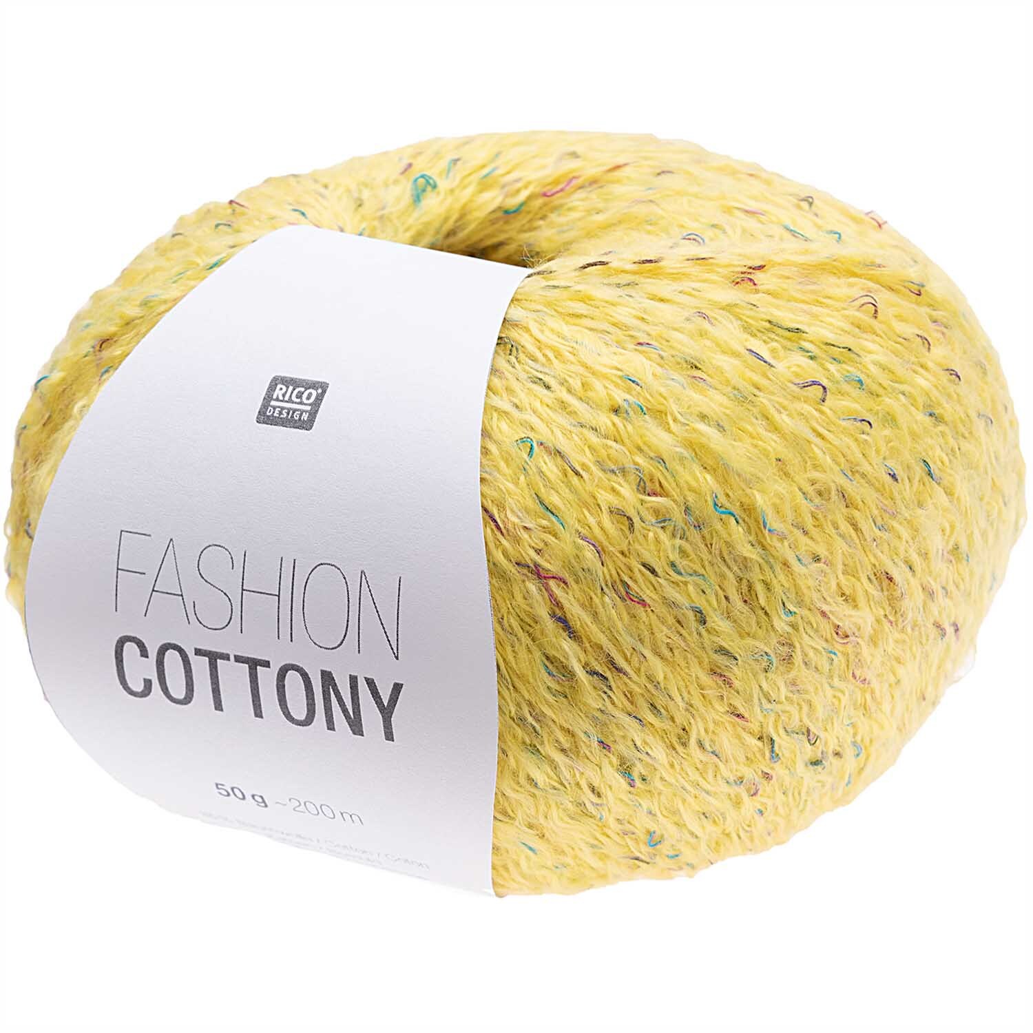 Fashion Cottony: Gelbes Garn von Rico Design, 50g, 200m. Ideal für kreative Strickprojekte.