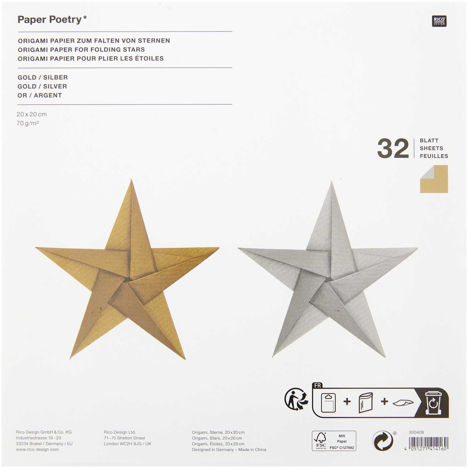 Paper Poetry Bascetta Origamipapier Gold-Silber Paper Poetry Bascetta Origamipapier Gold-Silber