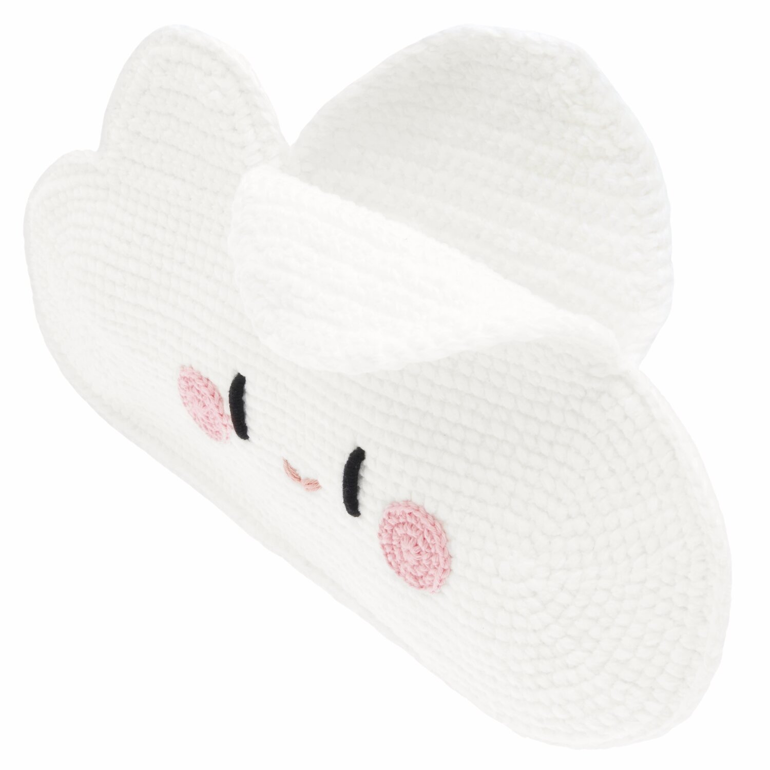 Ricorumi Rainbow Weirdos, gehäkelte weiße Wolke mit rosa Wangen und schwarzem Lächeln.