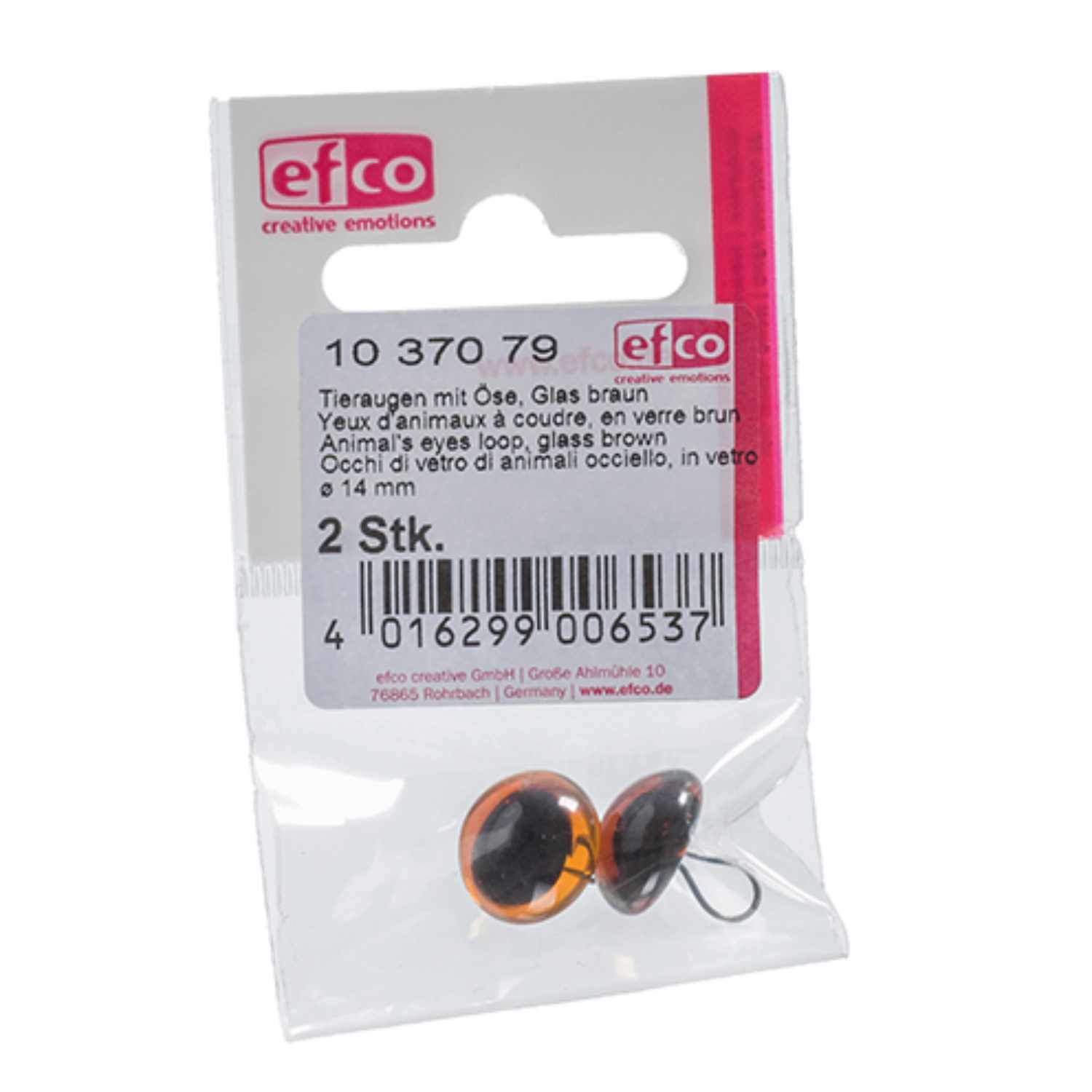 Tieraugen braun Größe 14mm 2 Stück von efco creative