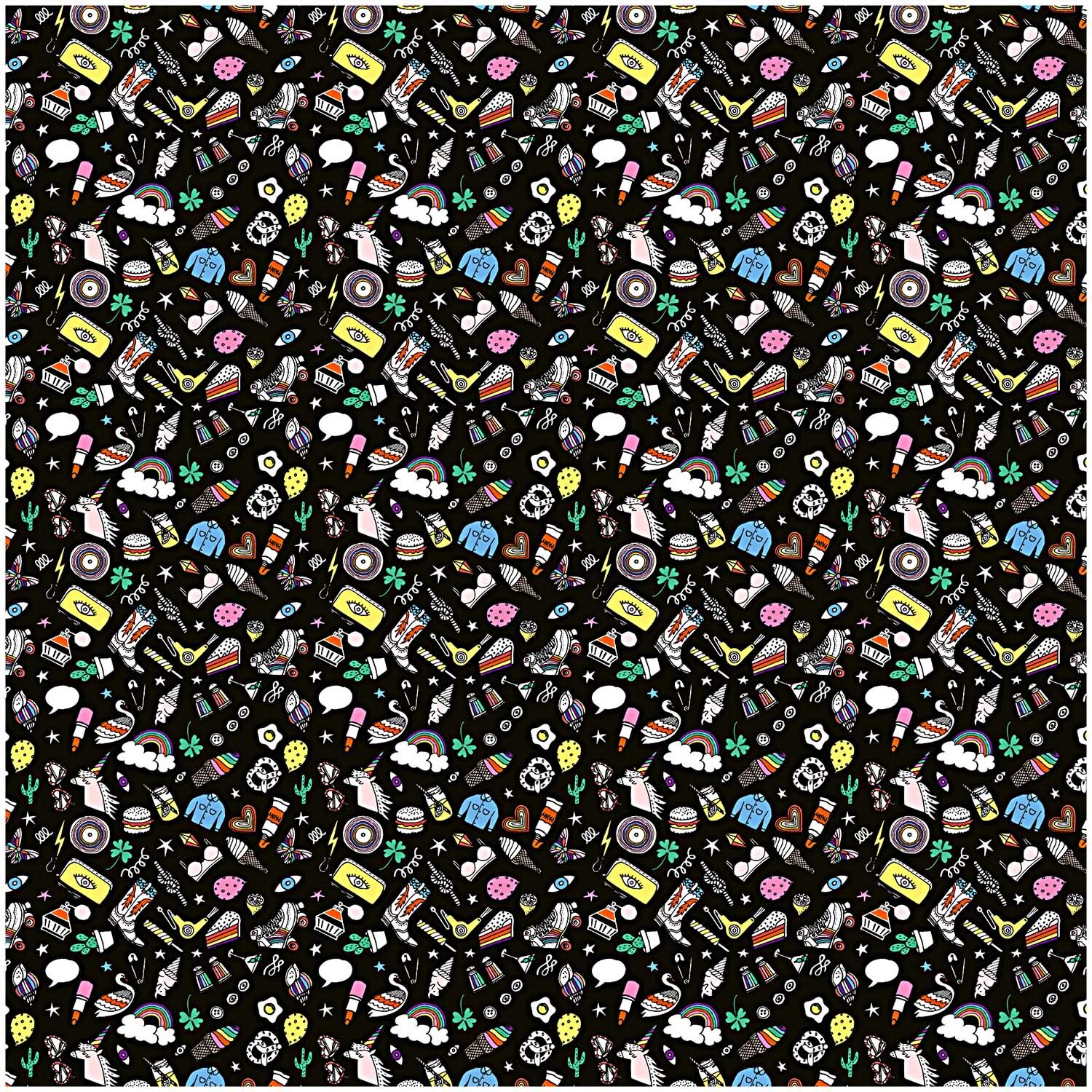 Stoff Icons schwarz-mehrfarbig 50x140cm Stoff Icons schwarz-mehrfarbig 50x140cm