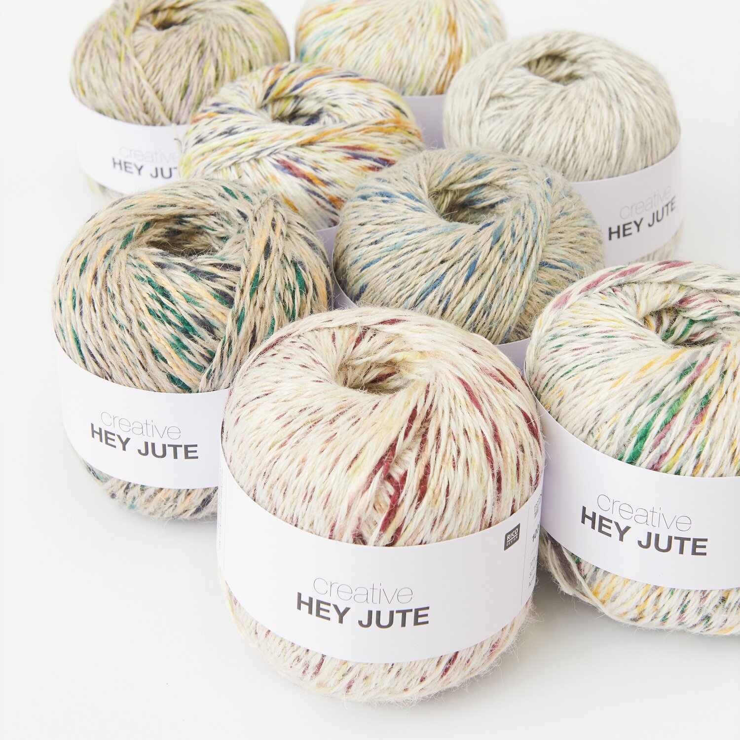 Creative "Hey Jute" Sortiment, 80-teilig, bunte Garnknäuel von Rico Design für kreative Projekte.