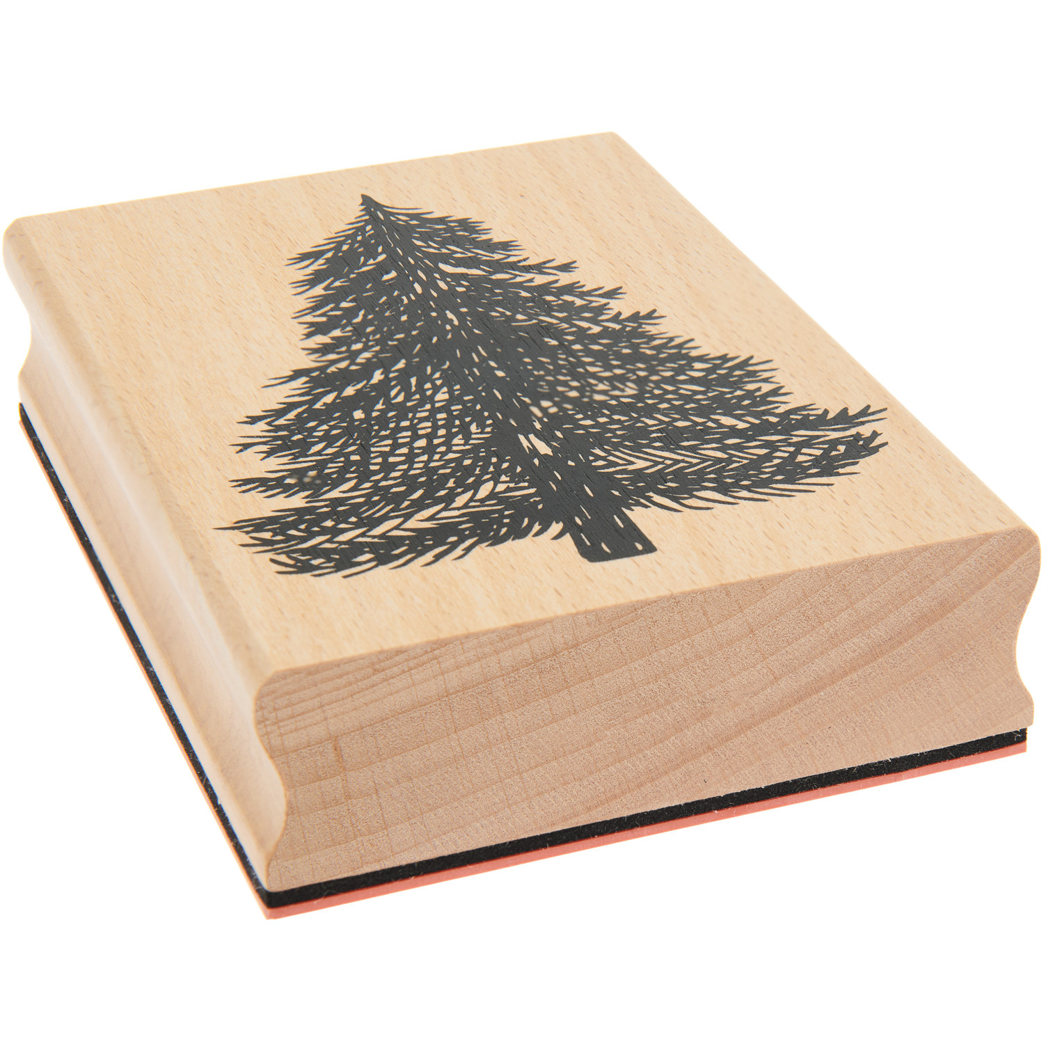 Paper Poetry Stempel Put a Bow on It Tannenbaum zeigt einen schwarzen Baum auf Holzblock.