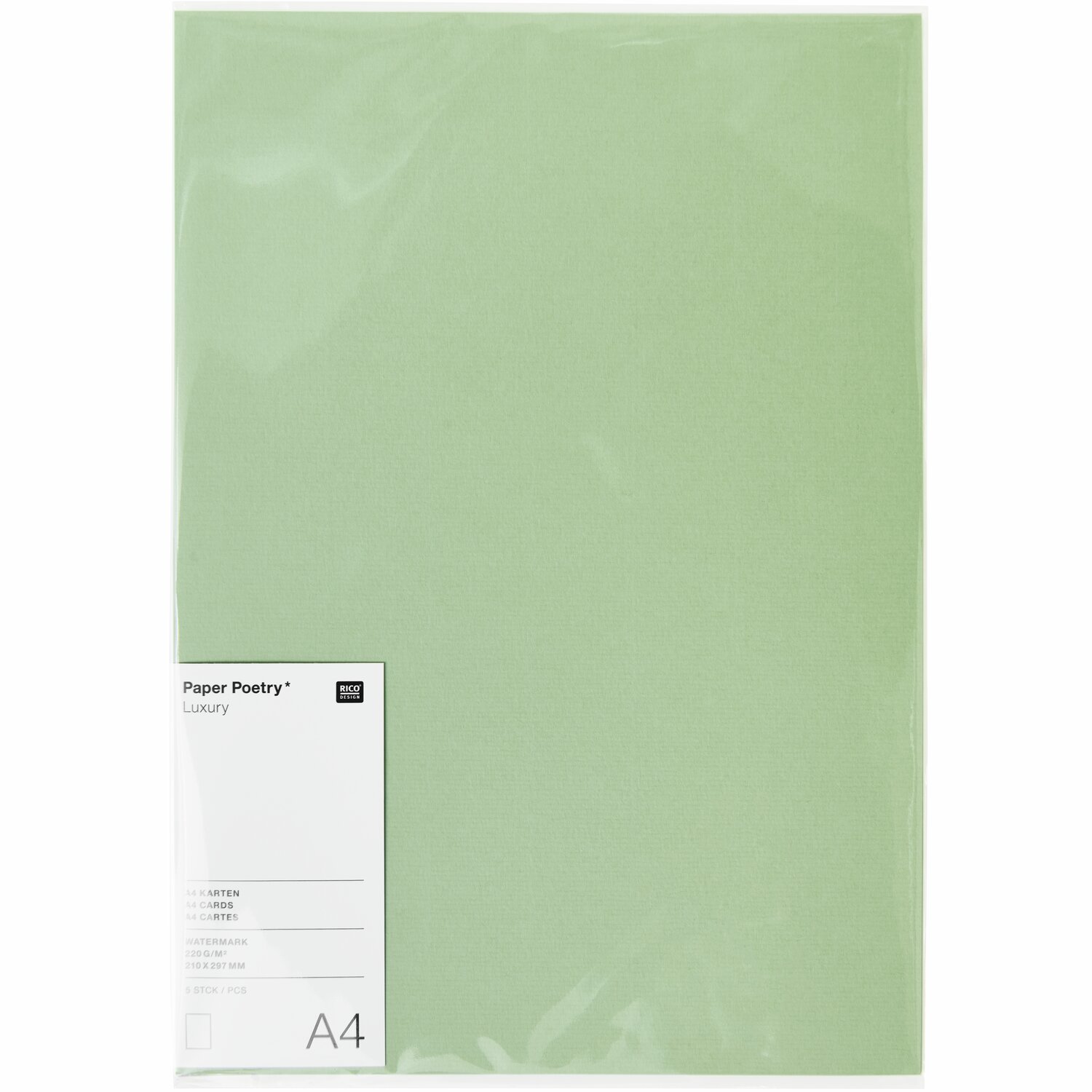 Paper Poetry Luxury Karten A4 in Lindgrün, 5 Stück von Rico Design. Ideal für kreative Projekte.