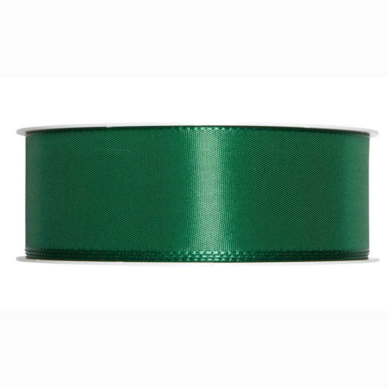 Taftband 60mm 5m von Halbach in sattem Grün, aufgerollt auf einer Spule, ideal für Dekorationen.