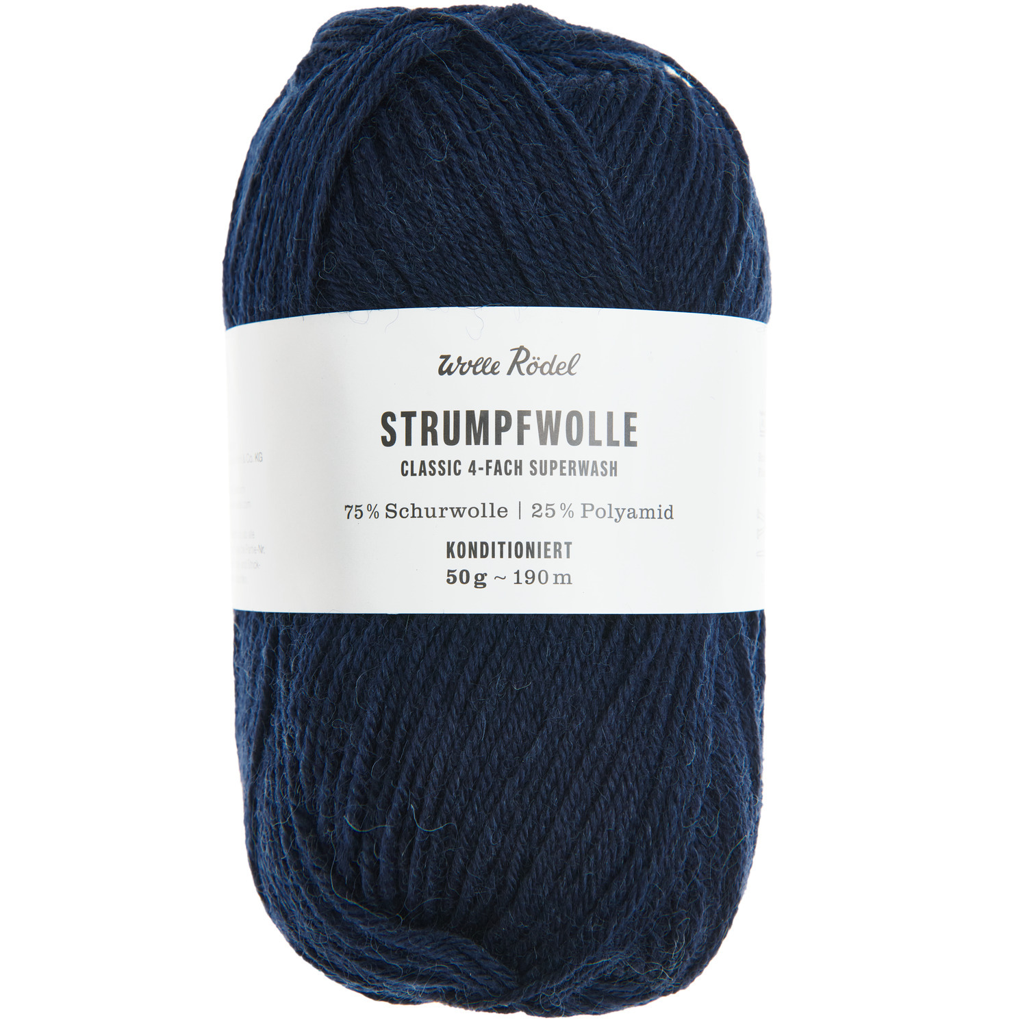 Strumpfwolle Classic 4fädig in Marineblau, 50g Knäuel, 190m Länge, ideal für Sockenstricken.