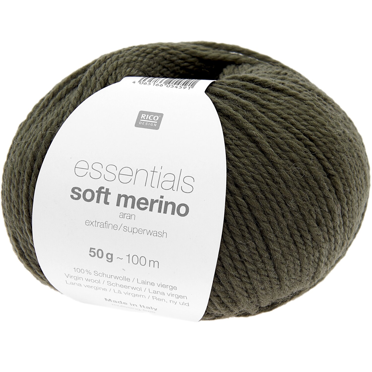 Essentials Soft Merino aran 50g 100m Farbe Olivbraun von Rico Design