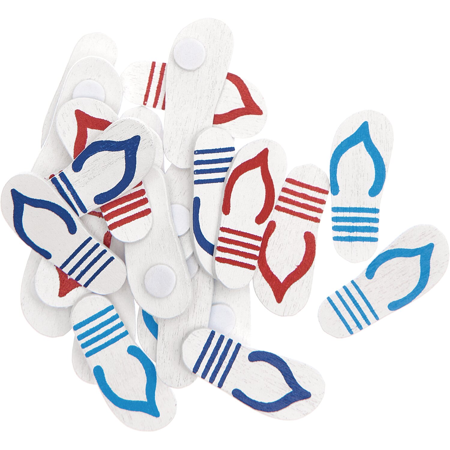 Holzsticker Zehentrenner Mix in Rot-Weiß und Blau-Weiß, 12x30mm, 24 Stück, ideal für kreative Bastelprojekte.