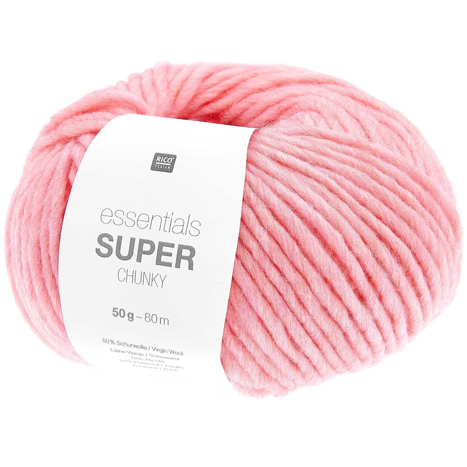 Essentials Super Chunky 50g 80m Farbe Bonbonrosa von Rico Design Essentials Super Chunky Wolle in Bonbonrosa von Rico Design, 50g Knäuel, ideal für Strickprojekte.