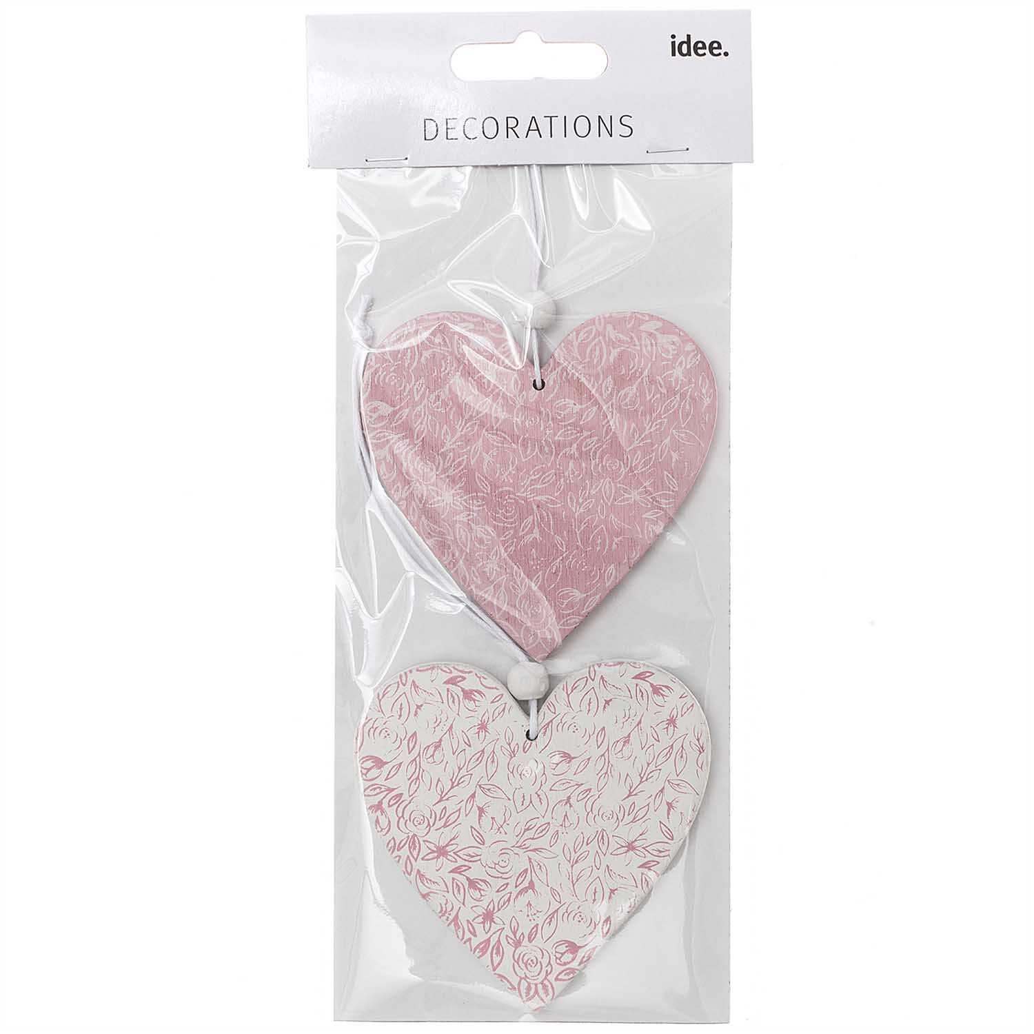 Herzen aus Holz zum Hängen rosa-weiß 8cm 2 Stück