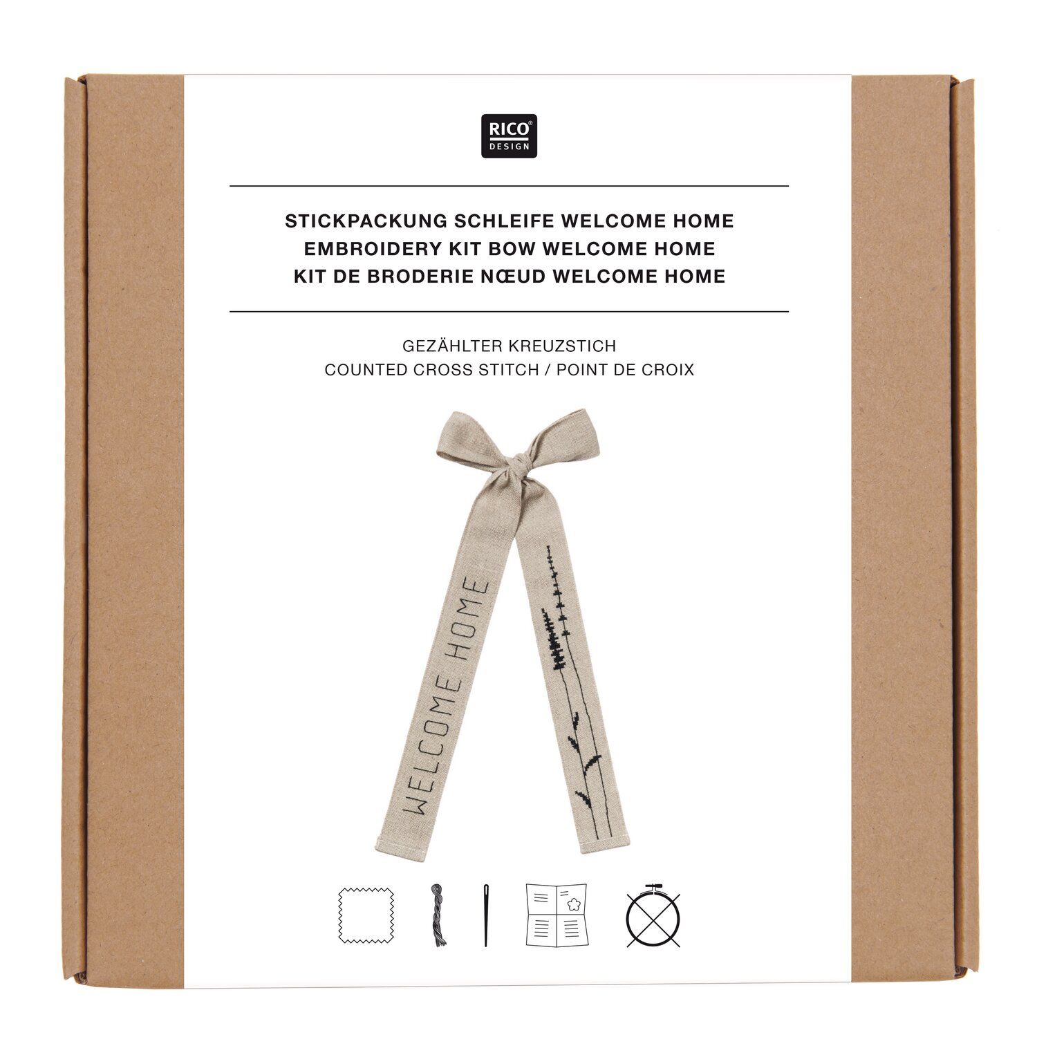 Stickpackung Gezählter Kreuzstich Schleife Welcome Home 16x31cm von Rico Design